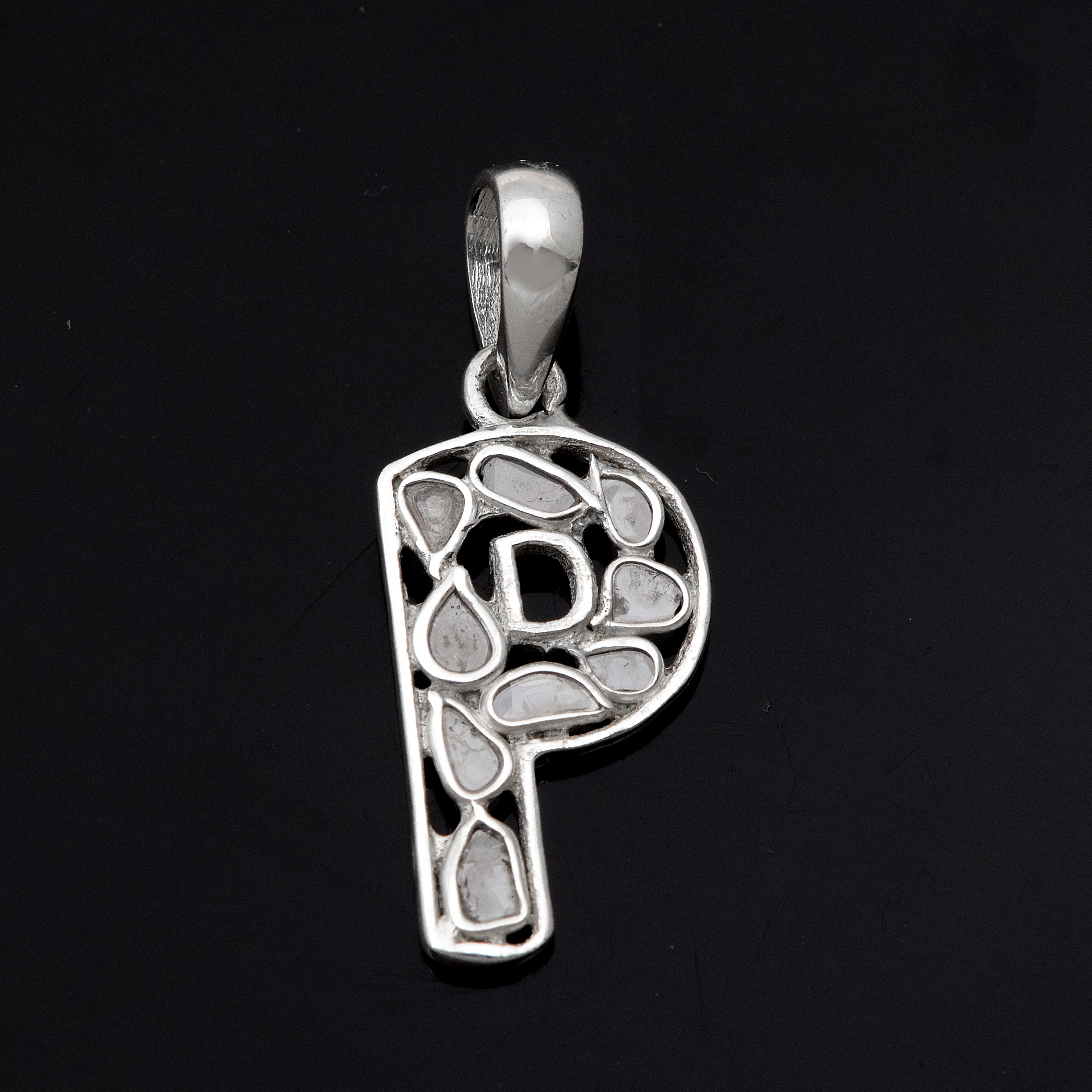 Personalized Natural Polki Diamond Initial Alphabet Pendant