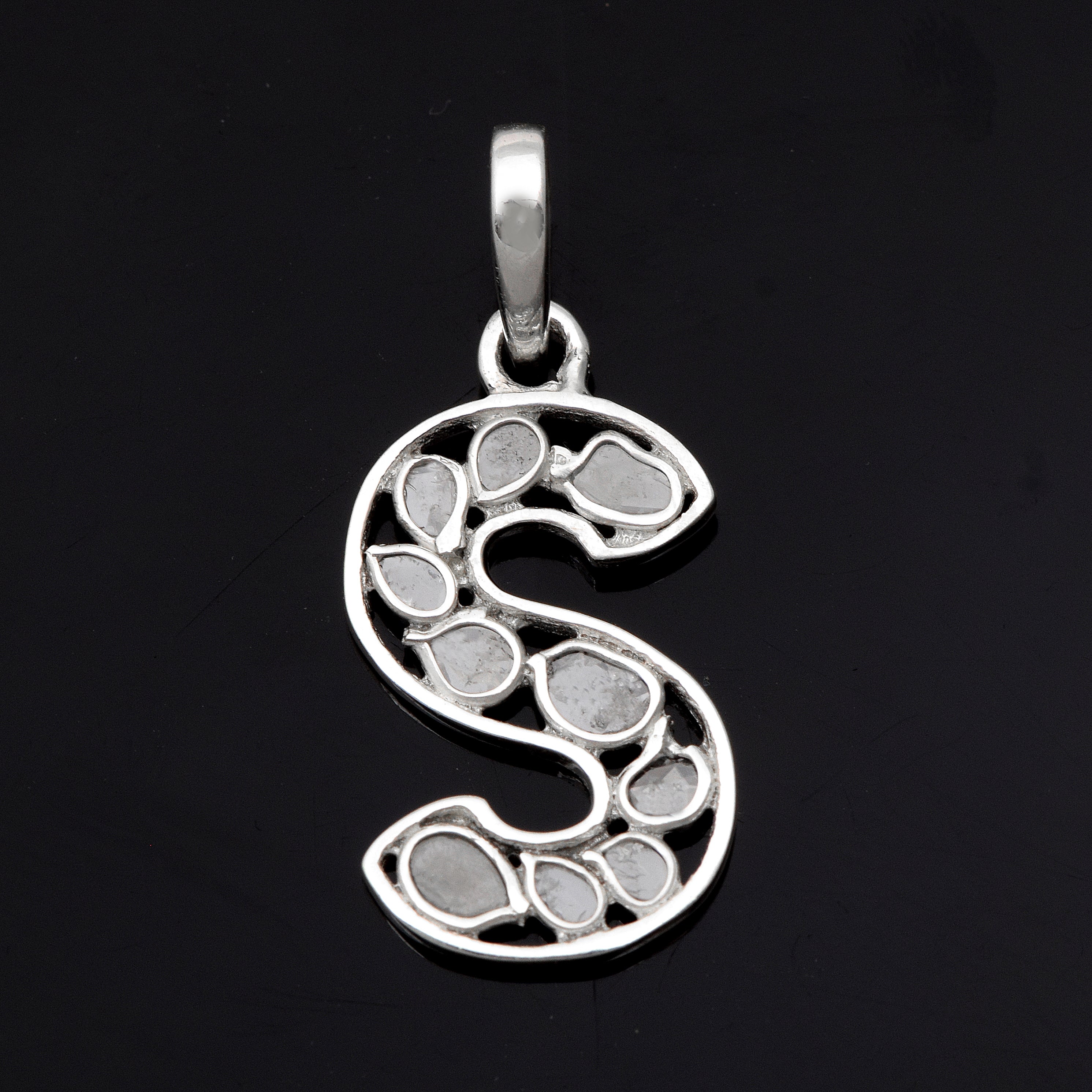 Personalized Natural Polki Diamond Initial Alphabet Pendant