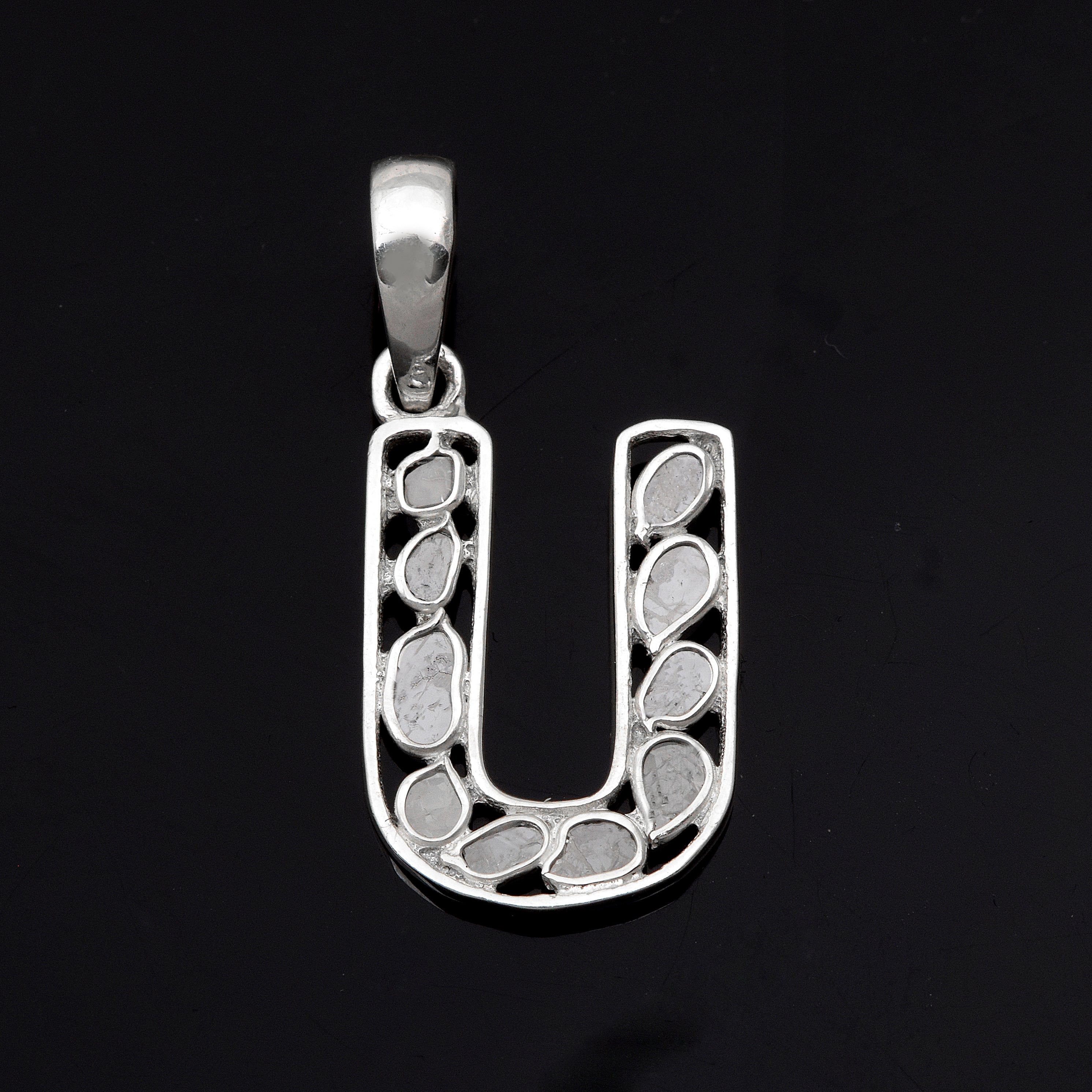 Personalized Natural Polki Diamond Initial Alphabet Pendant