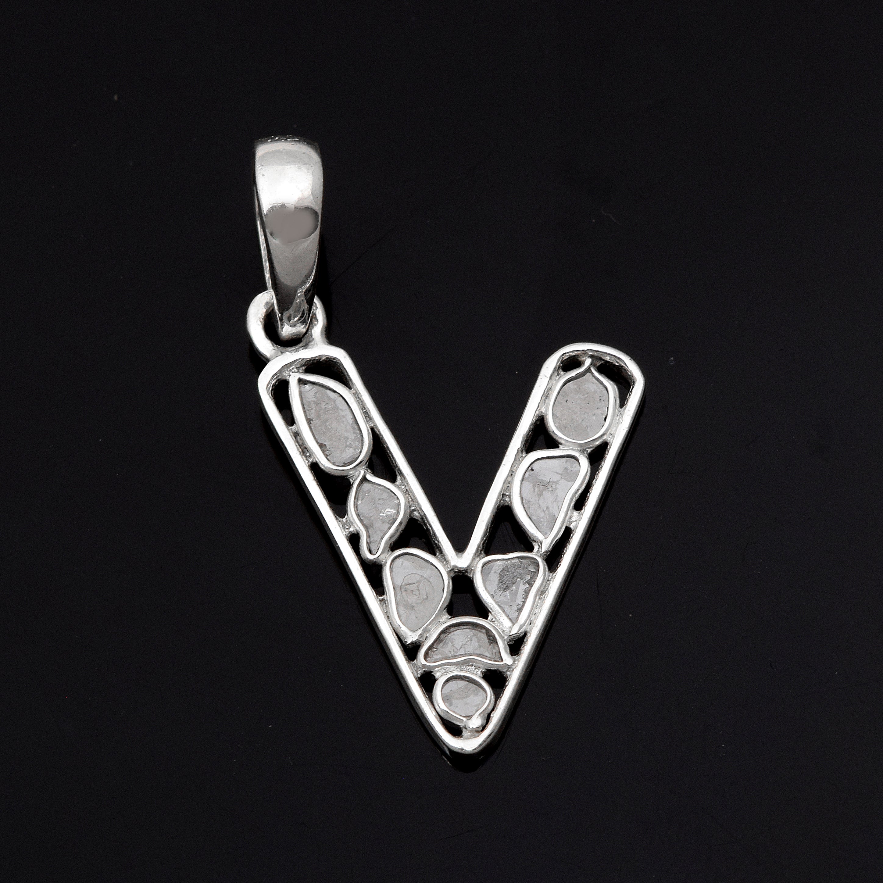 Personalized Natural Polki Diamond Initial Alphabet Pendant