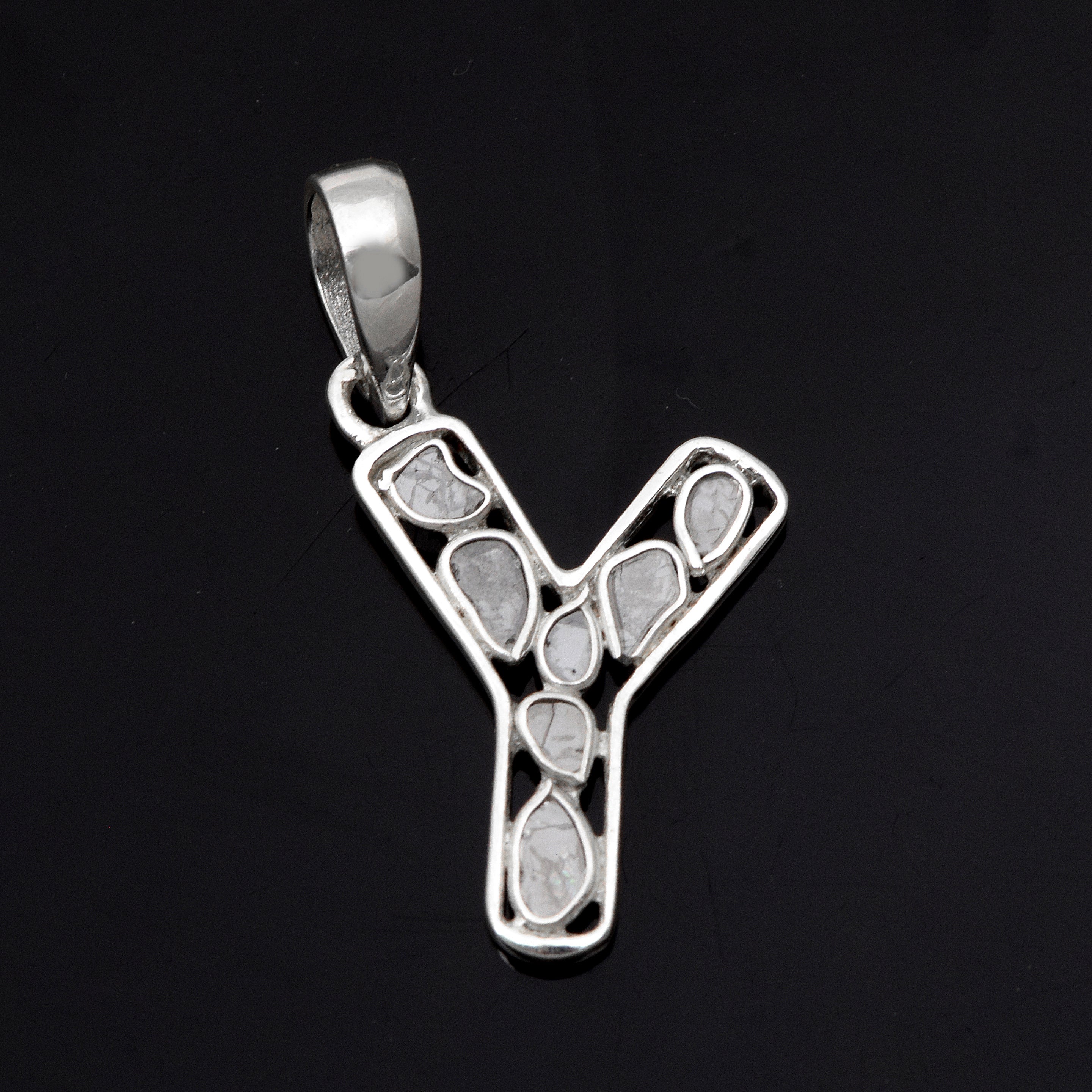 Personalized Natural Polki Diamond Initial Alphabet Pendant