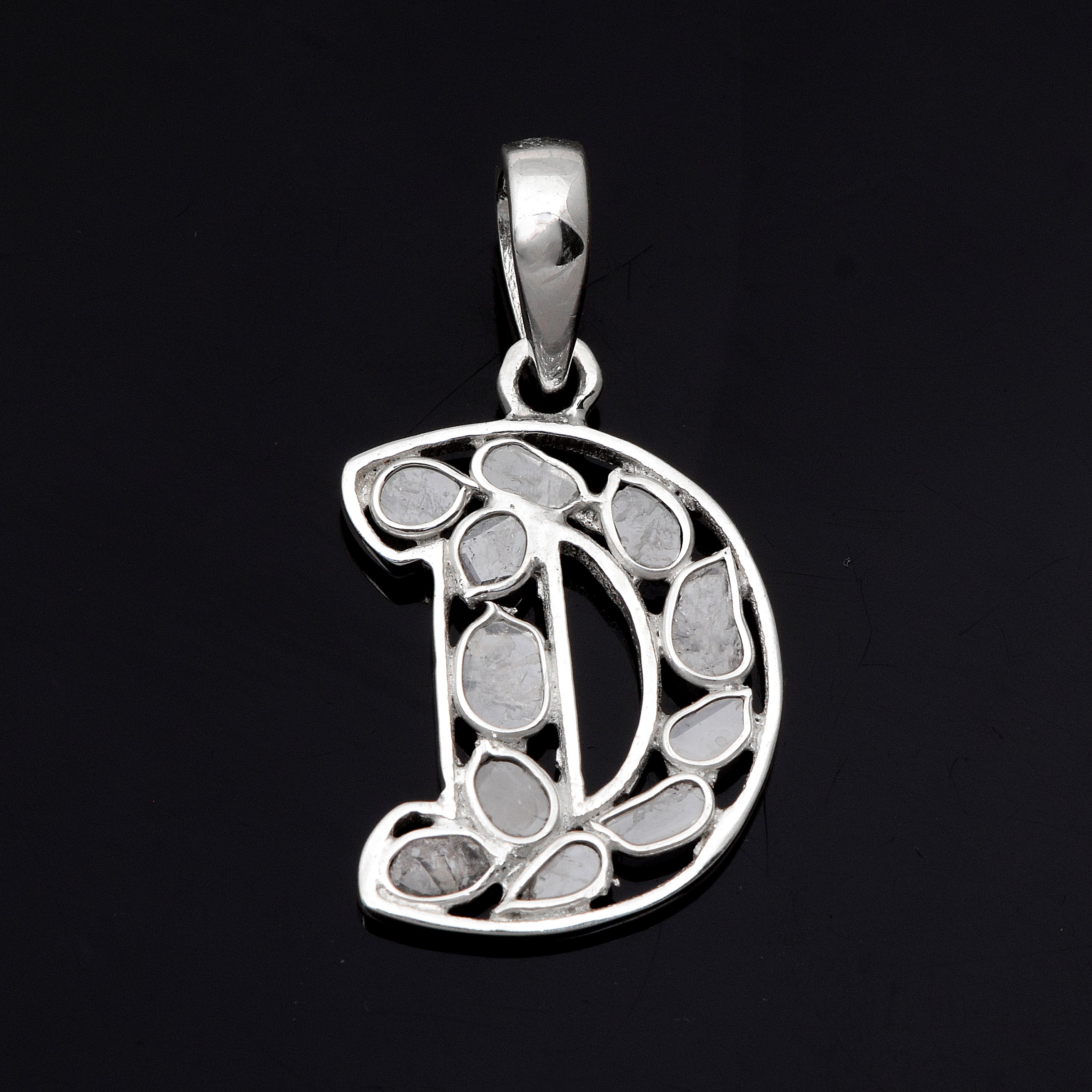 Personalized Natural Polki Diamond Initial Alphabet Pendant