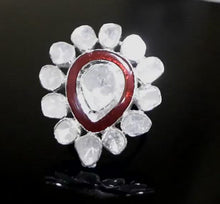 Load and play video in Gallery viewer, 1.75 CTW Diamond Polki Red Enamel Solitaire Ring
