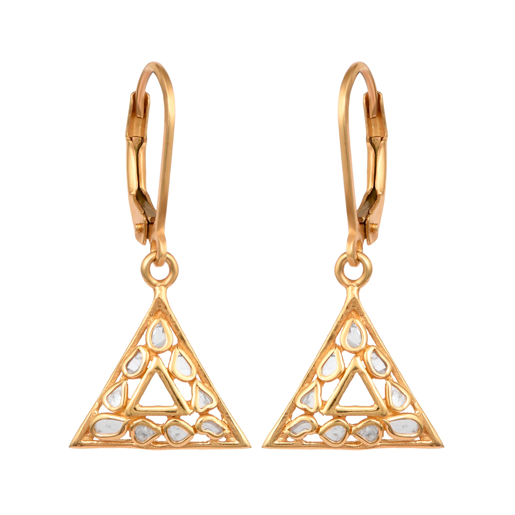 0.25 CTW Natural Polki Diamond Trillion Shape Lever Back Earrings