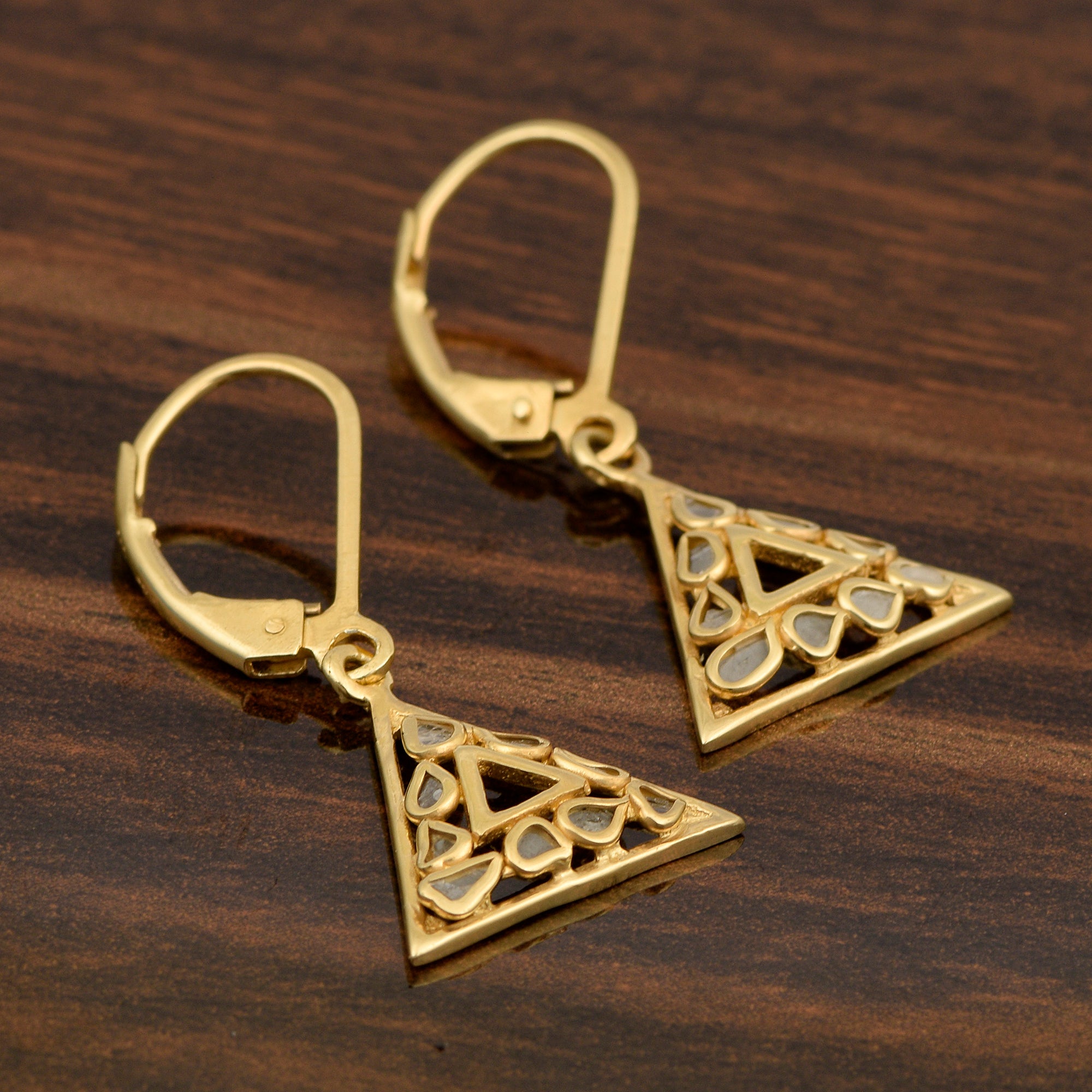 0.25 CTW Natural Polki Diamond Trillion Shape Lever Back Earrings