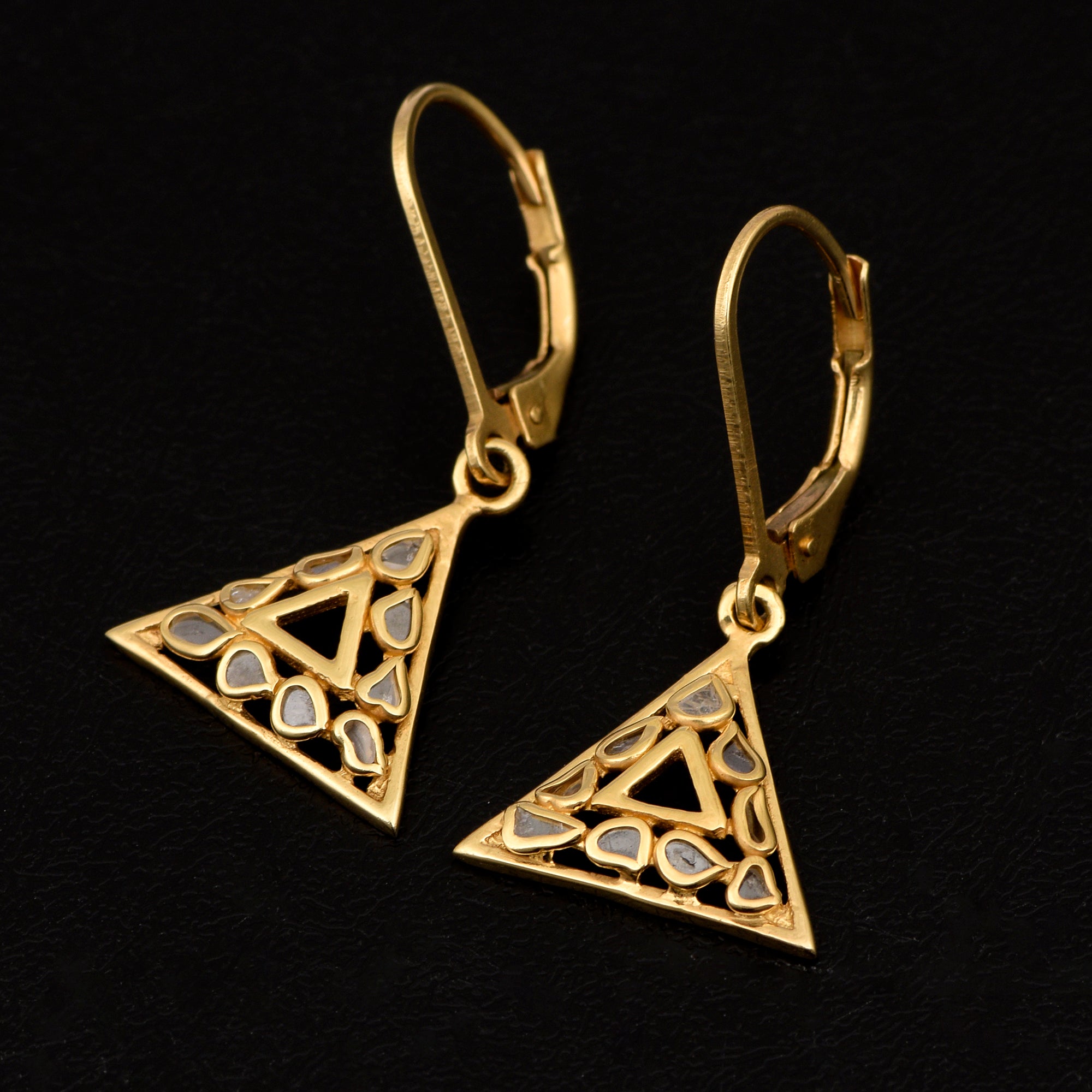 0.25 CTW Natural Polki Diamond Trillion Shape Lever Back Earrings