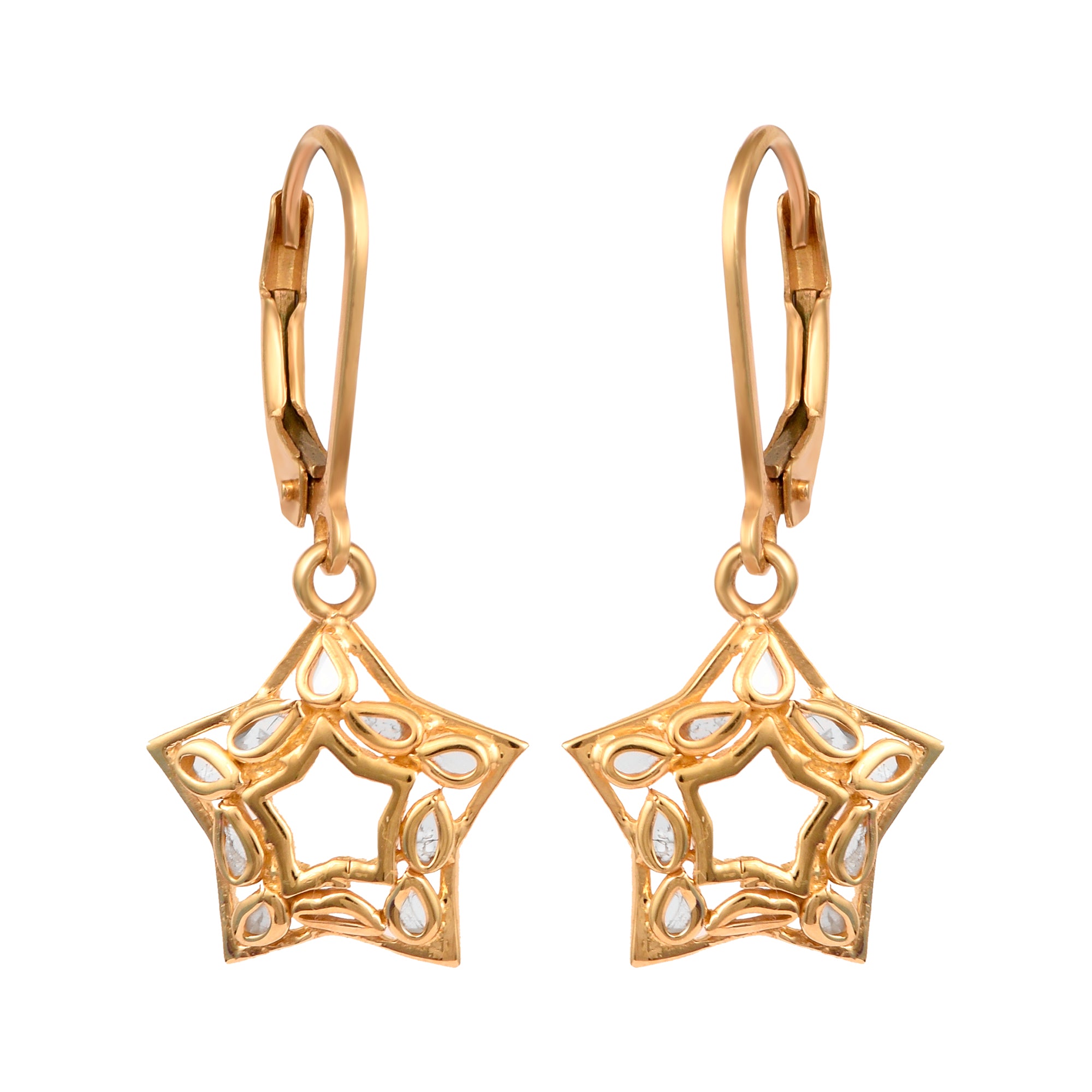 0.25 CTW Natural Polki Diamond Star Shape Lever Back Earrings