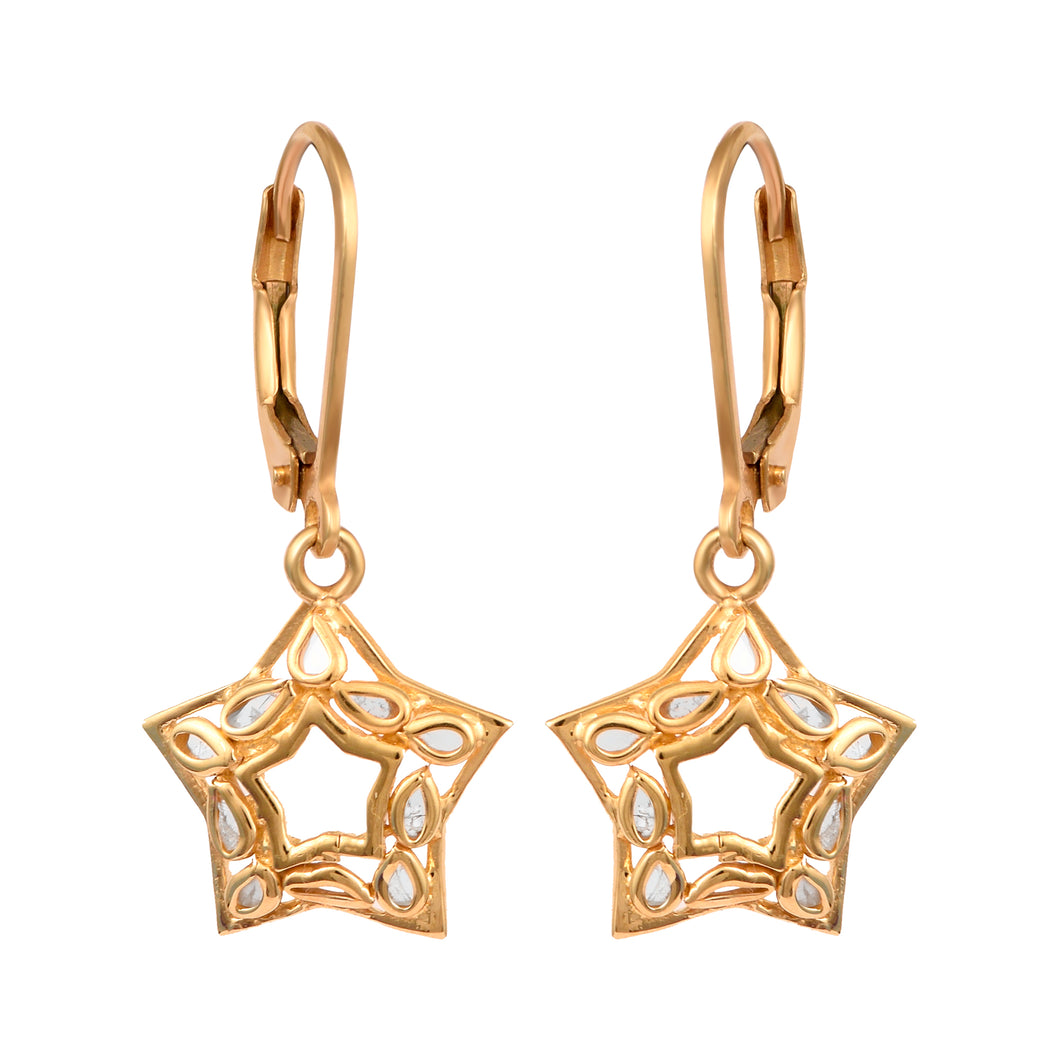 0.25 CTW Natural Polki Diamond Star Shape Lever Back Earrings