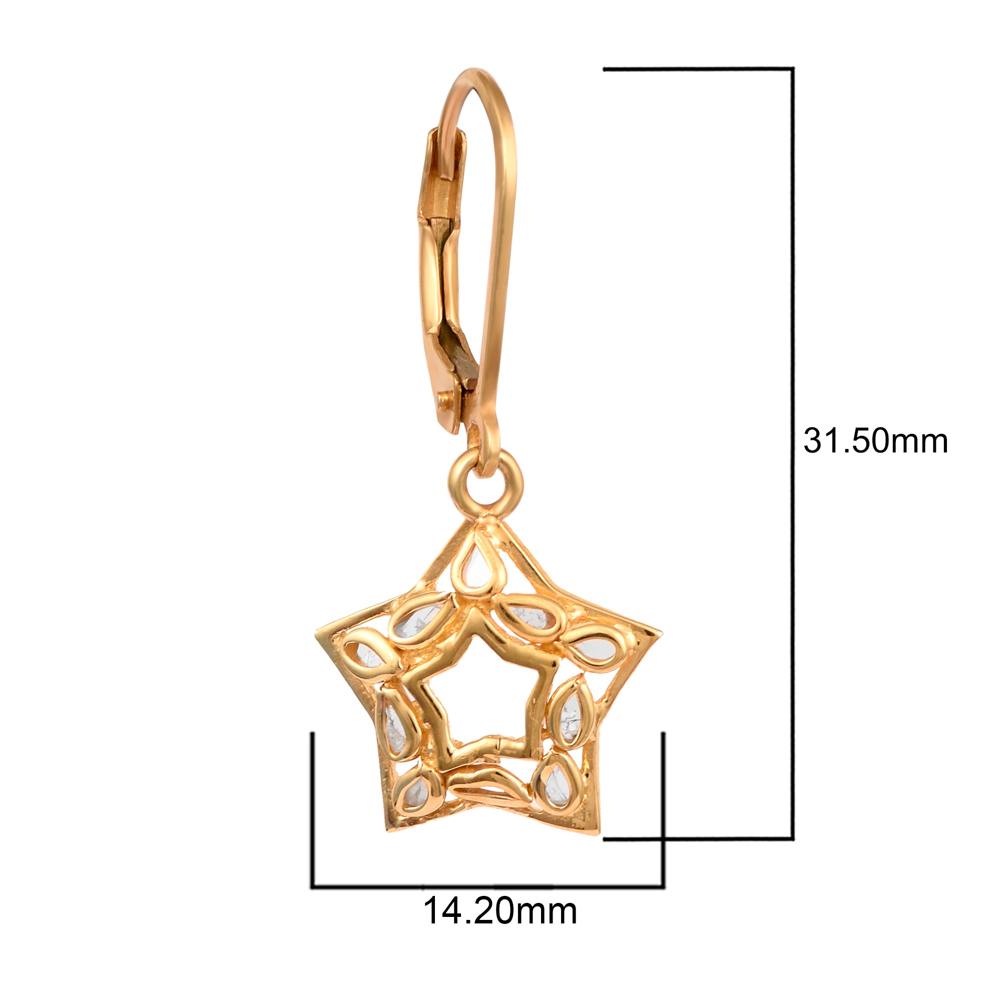 0.25 CTW Natural Polki Diamond Star Shape Lever Back Earrings