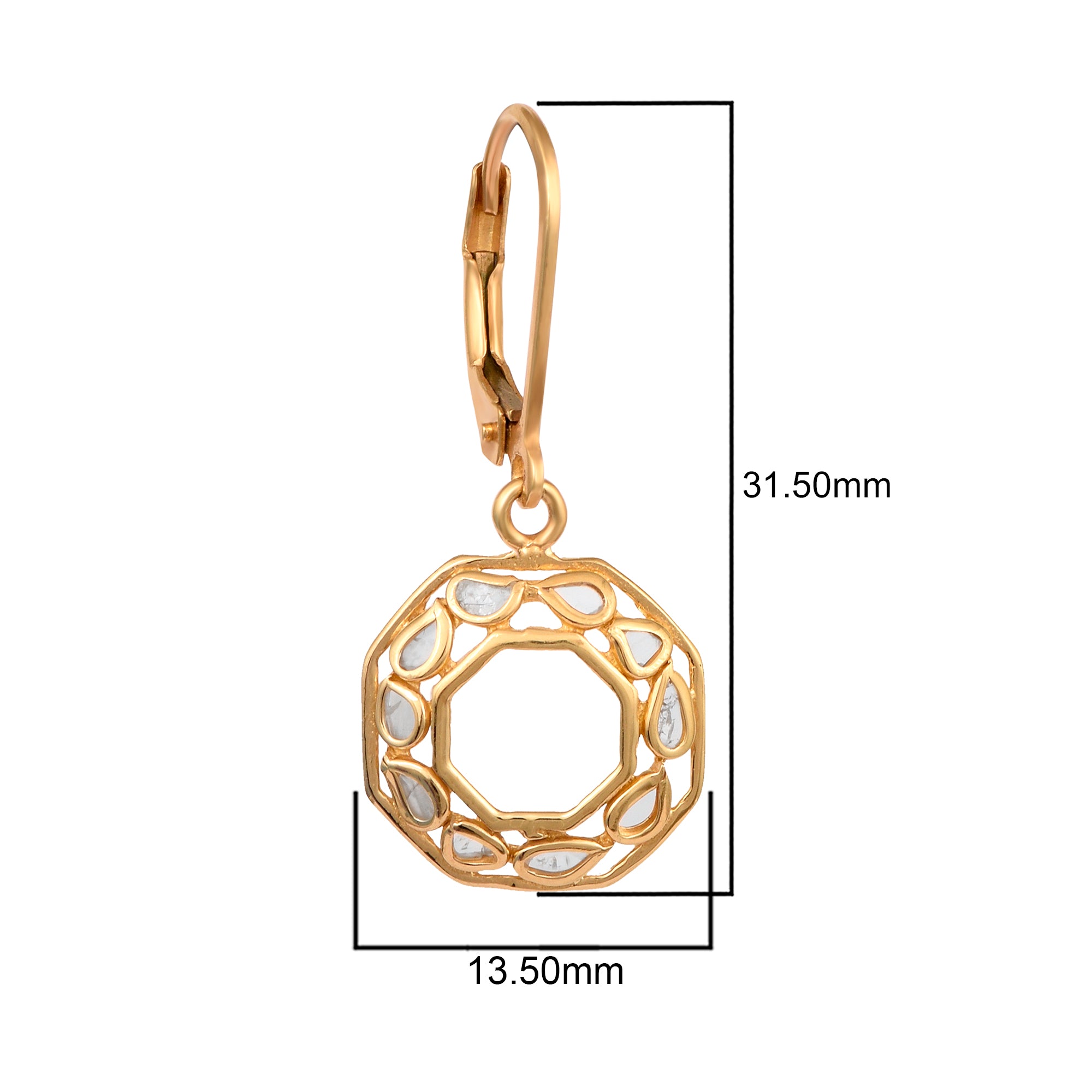 0.25 CTW Natural Polki Diamond Octillion Shape Lever Back Earrings