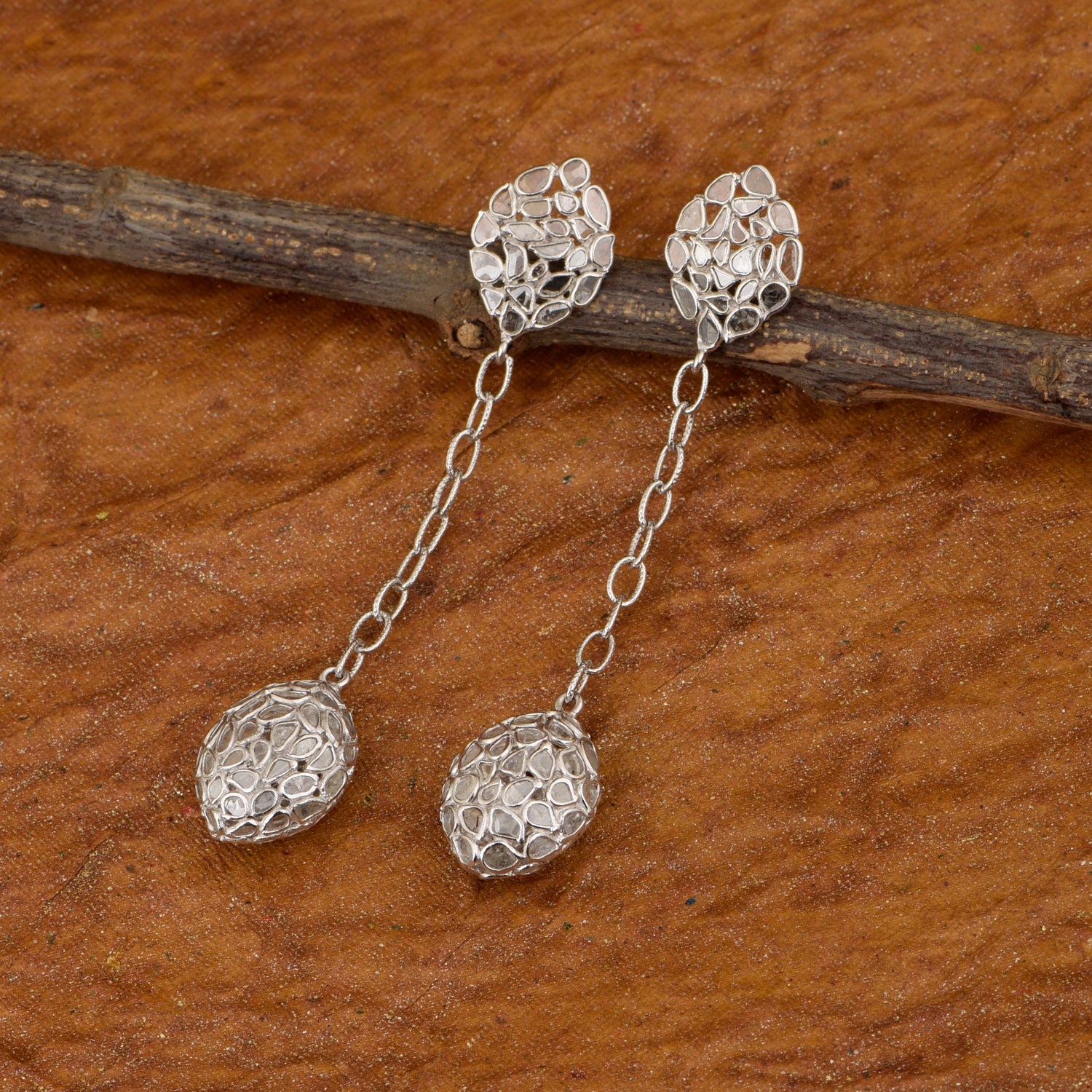 6.50 CTW Diamond Polki Long Chain Dangle Earrings