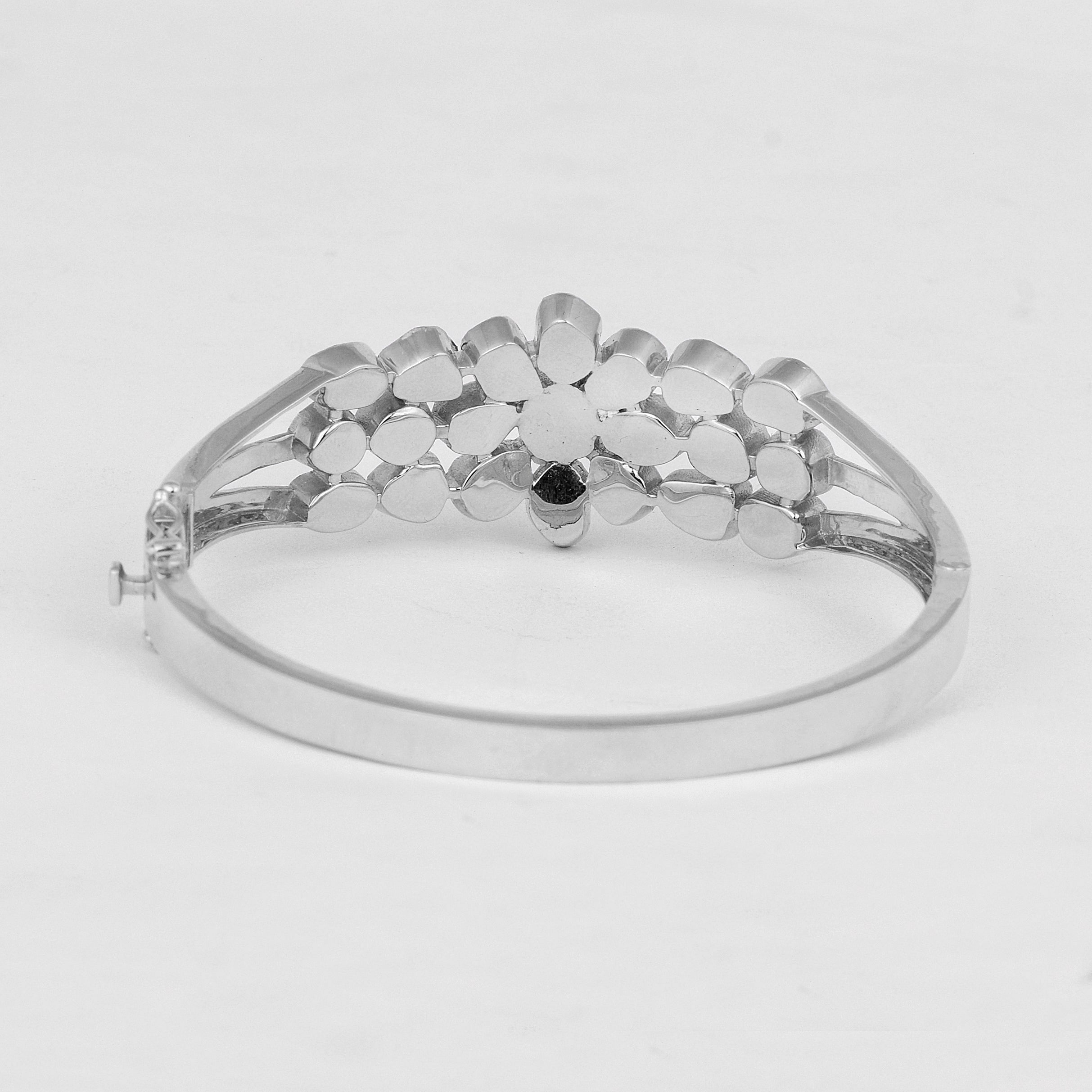 4.00 CTW Natural Mugal Cut Read Diamond Polki Openable Bangle Bracelet 925 Sterling Silver White Gold Plated