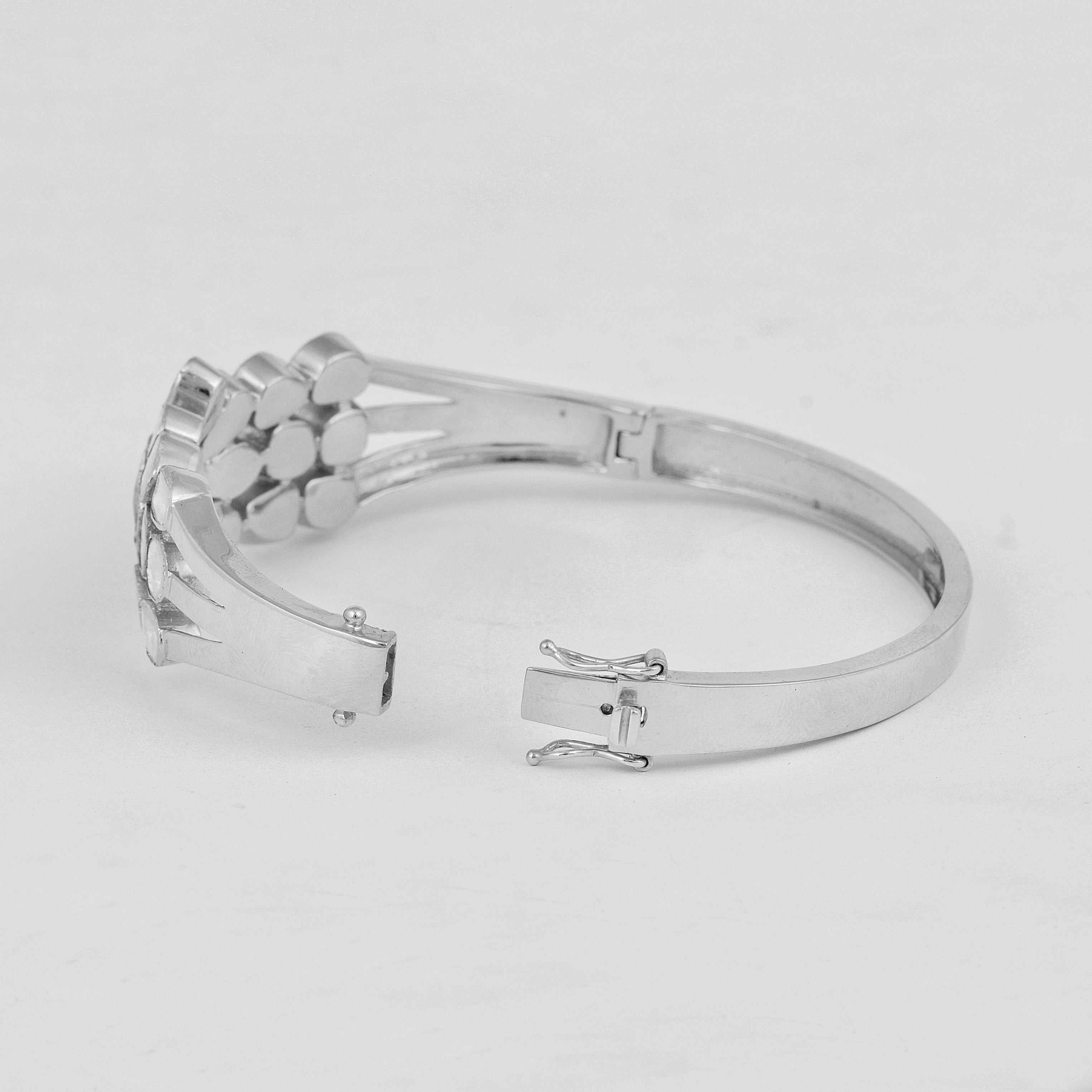 4.00 CTW Natural Mugal Cut Read Diamond Polki Openable Bangle Bracelet 925 Sterling Silver White Gold Plated