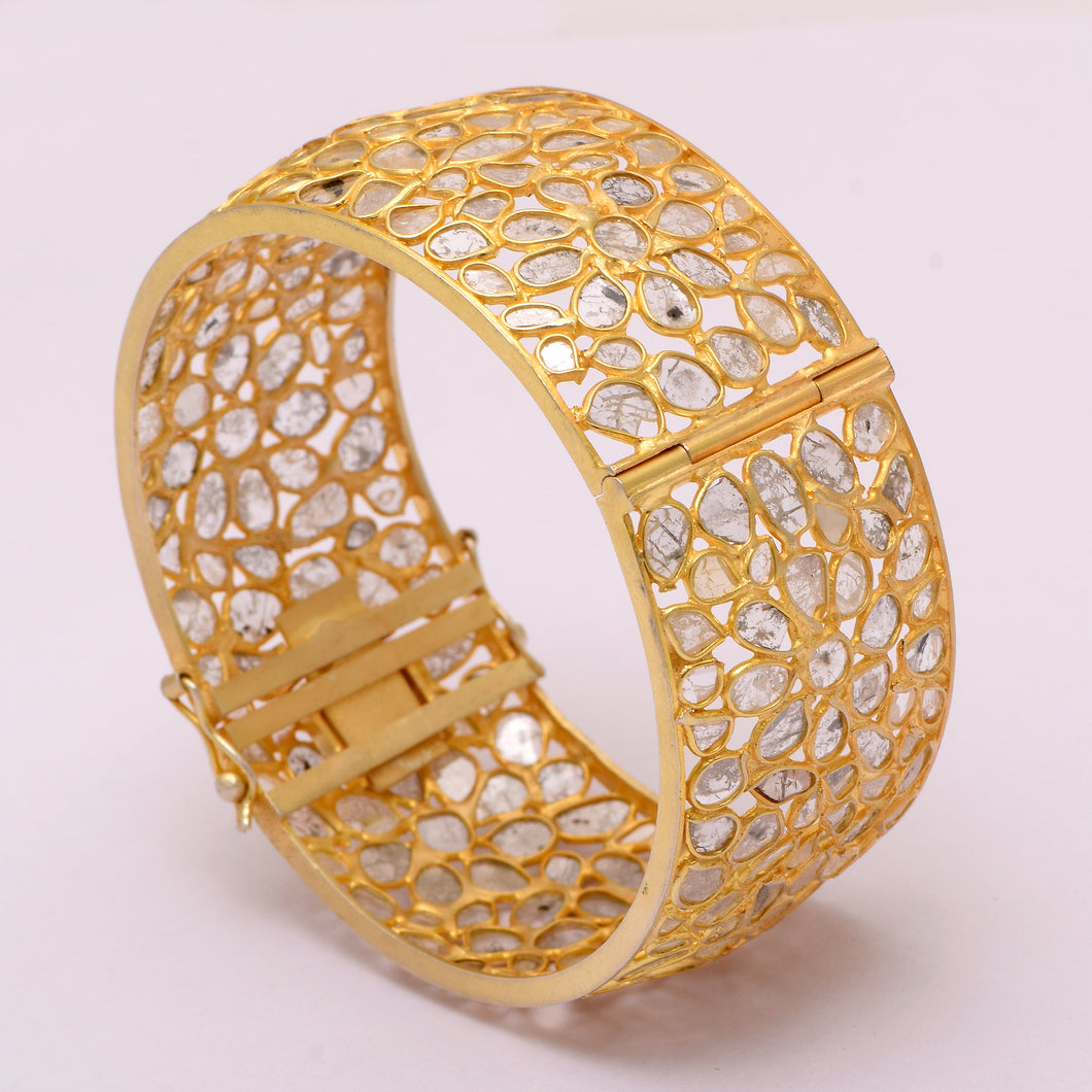 20 CTW Diamond Polki Openable Bangle Bracelet