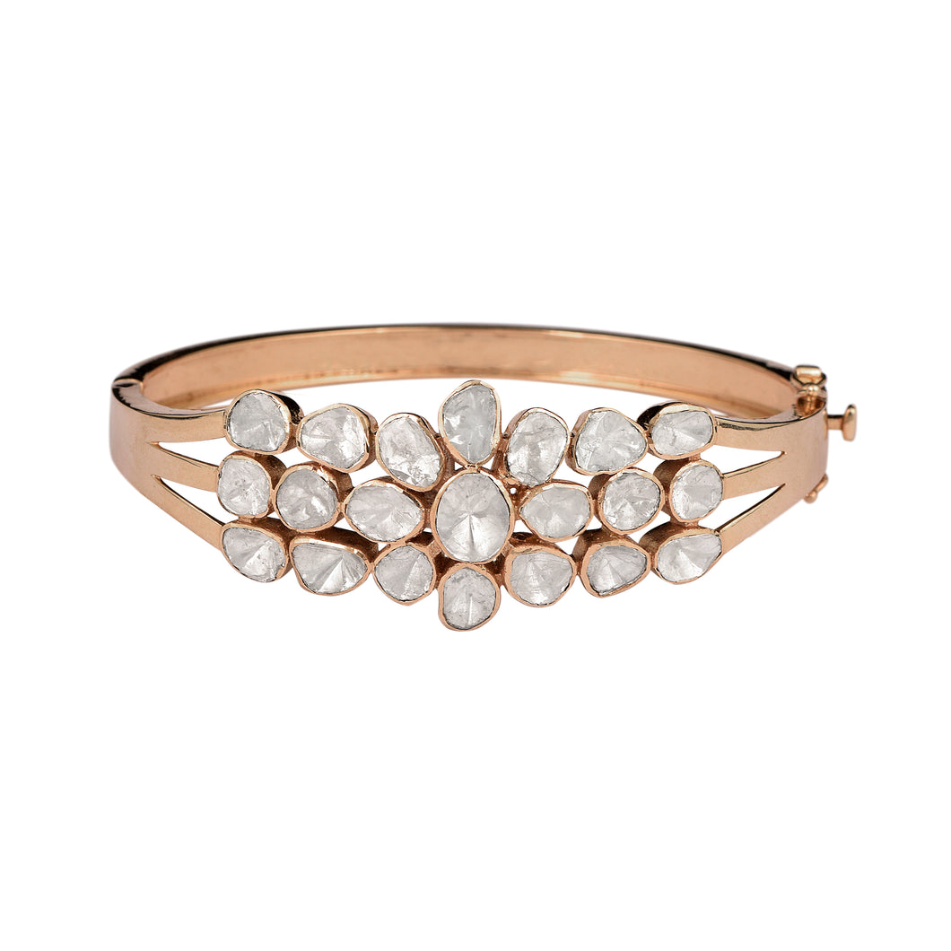 4.00 CTW Natural Mugal Cut Read Diamond Polki Openable Bangle Bracelet 925 Sterling Silver Rose Gold Plated