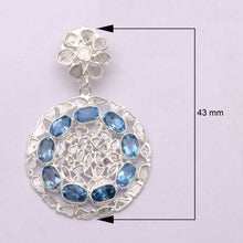 Load image into Gallery viewer, 4 CTW Diamond Polki Blue Topaz Round Dangle Earrings
