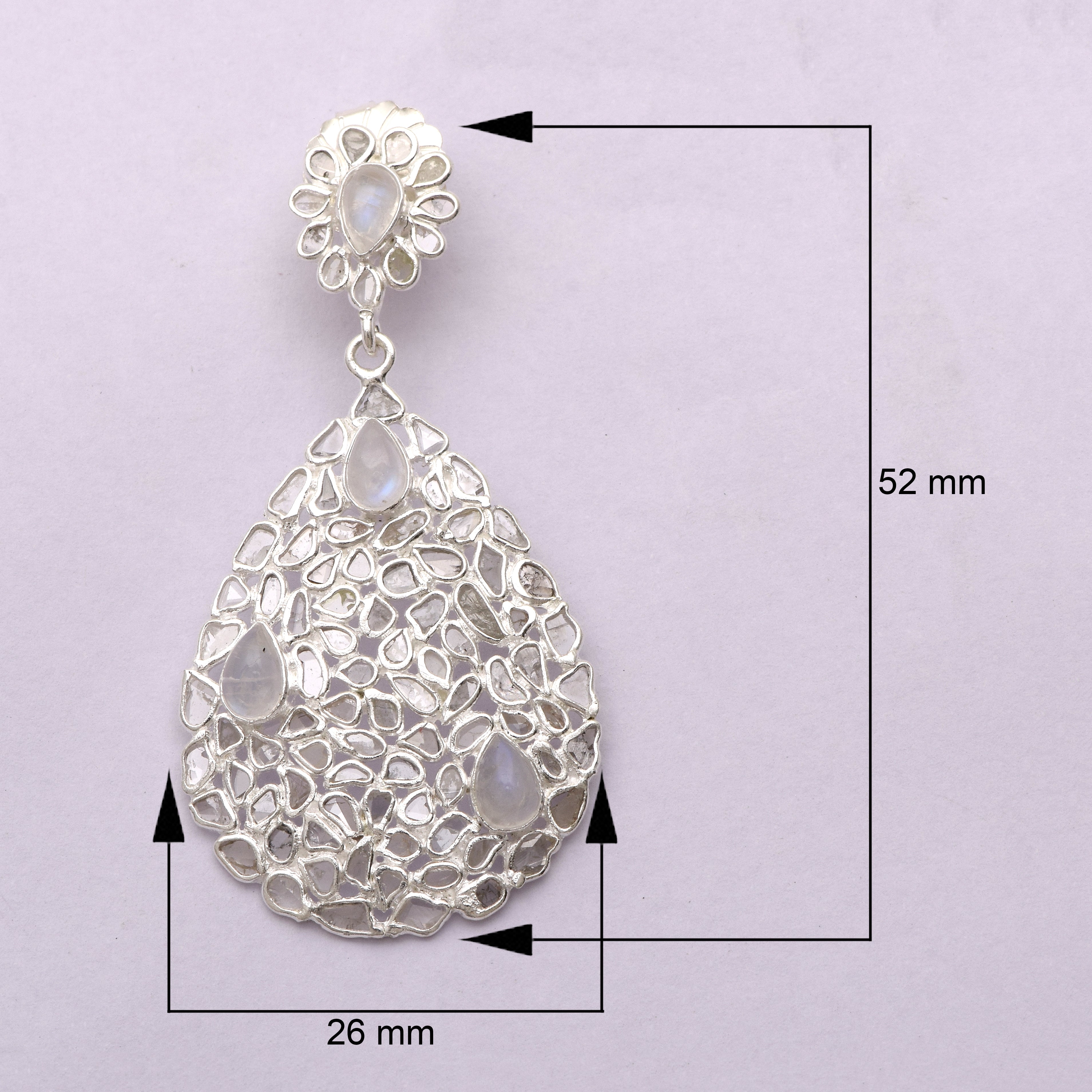 6 CTW Diamond Polki Rainbow Moonstone Pear Dangle Floral Earring