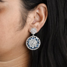 Load image into Gallery viewer, 4 CTW Diamond Polki Blue Topaz Round Dangle Earrings
