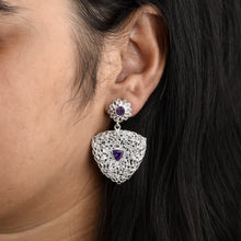 Load image into Gallery viewer, 5 CTW Diamond Polki Amethyst Trillion Shaped Cluster Dangle Earring
