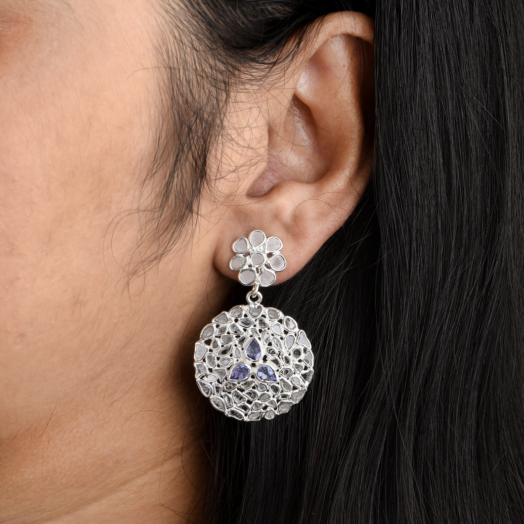 5 CTW Diamond Polki Tanzanite Earrings
