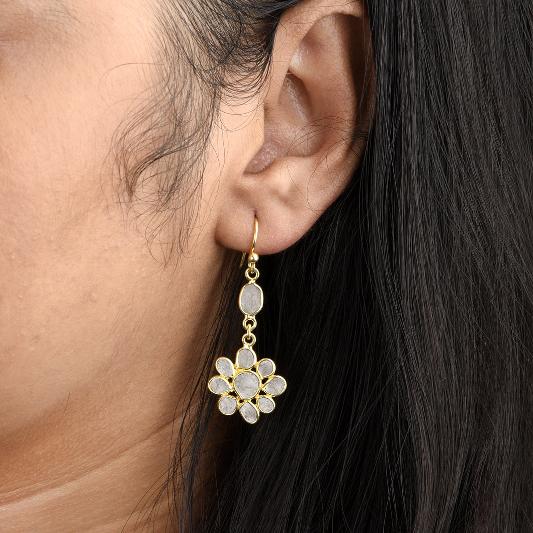 2.50 CTW Diamond Polki Floral Dangle Earrings