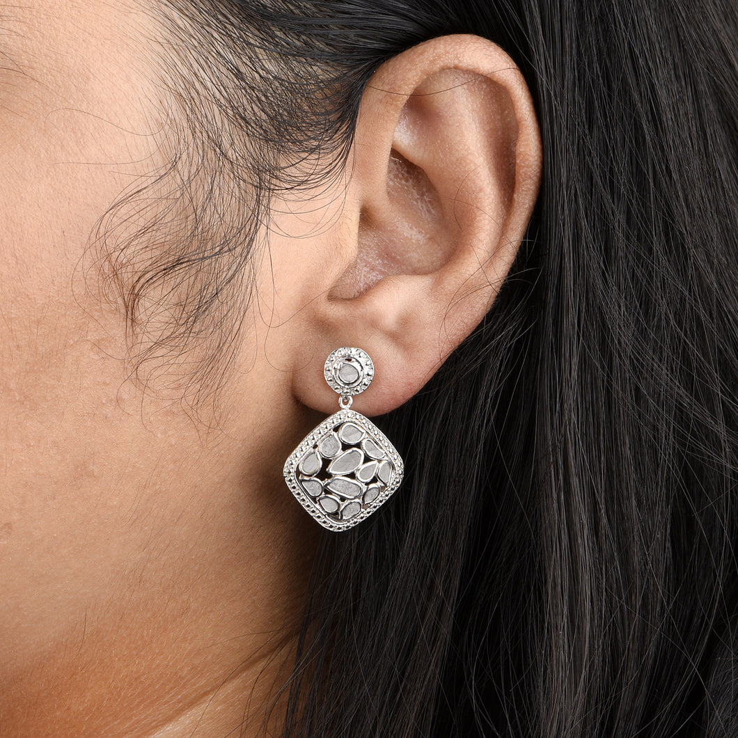 1 CTW Diamond Polki Square Dangle Earrings