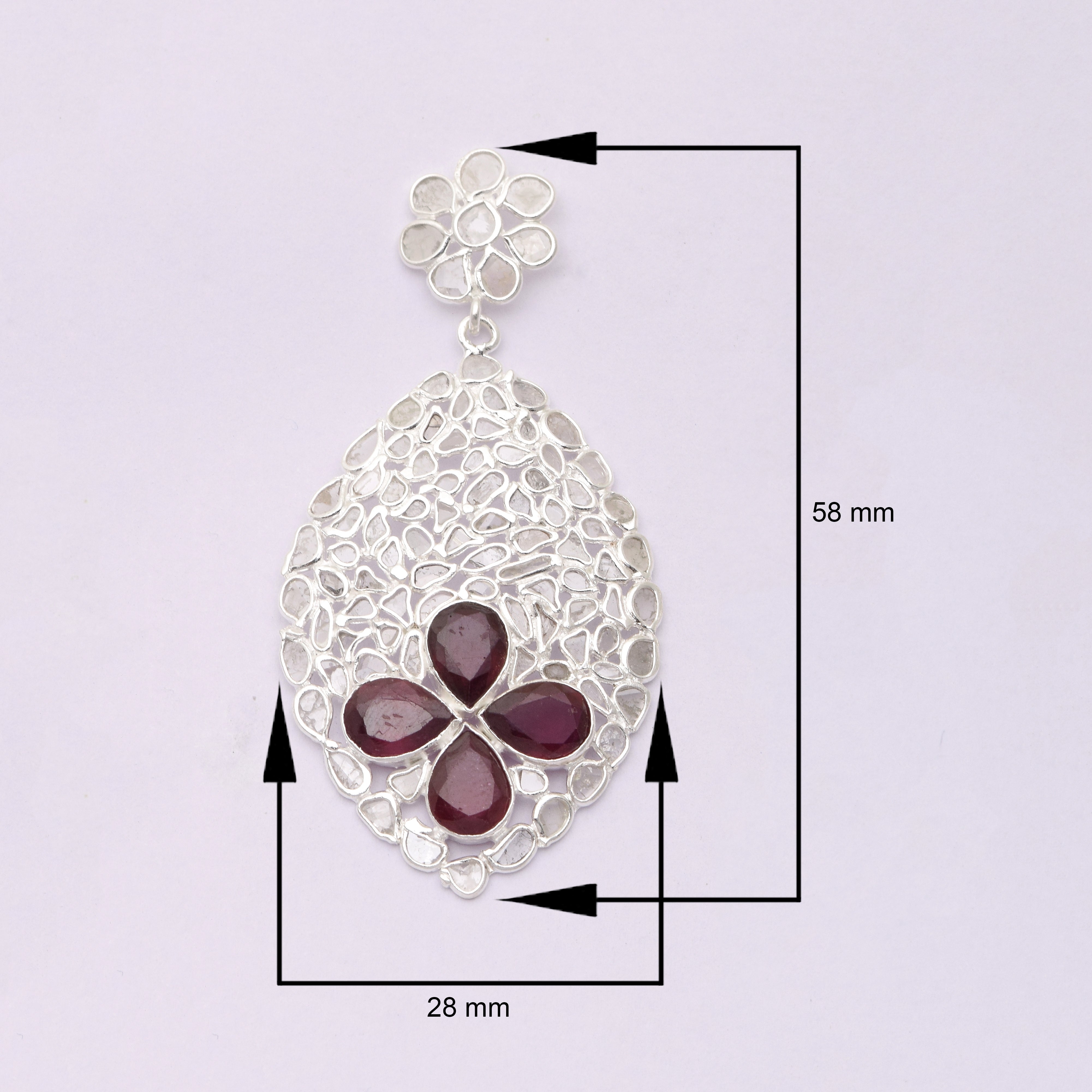 5 CTW Diamond Polki Garnet Floral Dangle Earrings