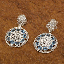 Load image into Gallery viewer, 4 CTW Diamond Polki Blue Topaz Round Dangle Earrings
