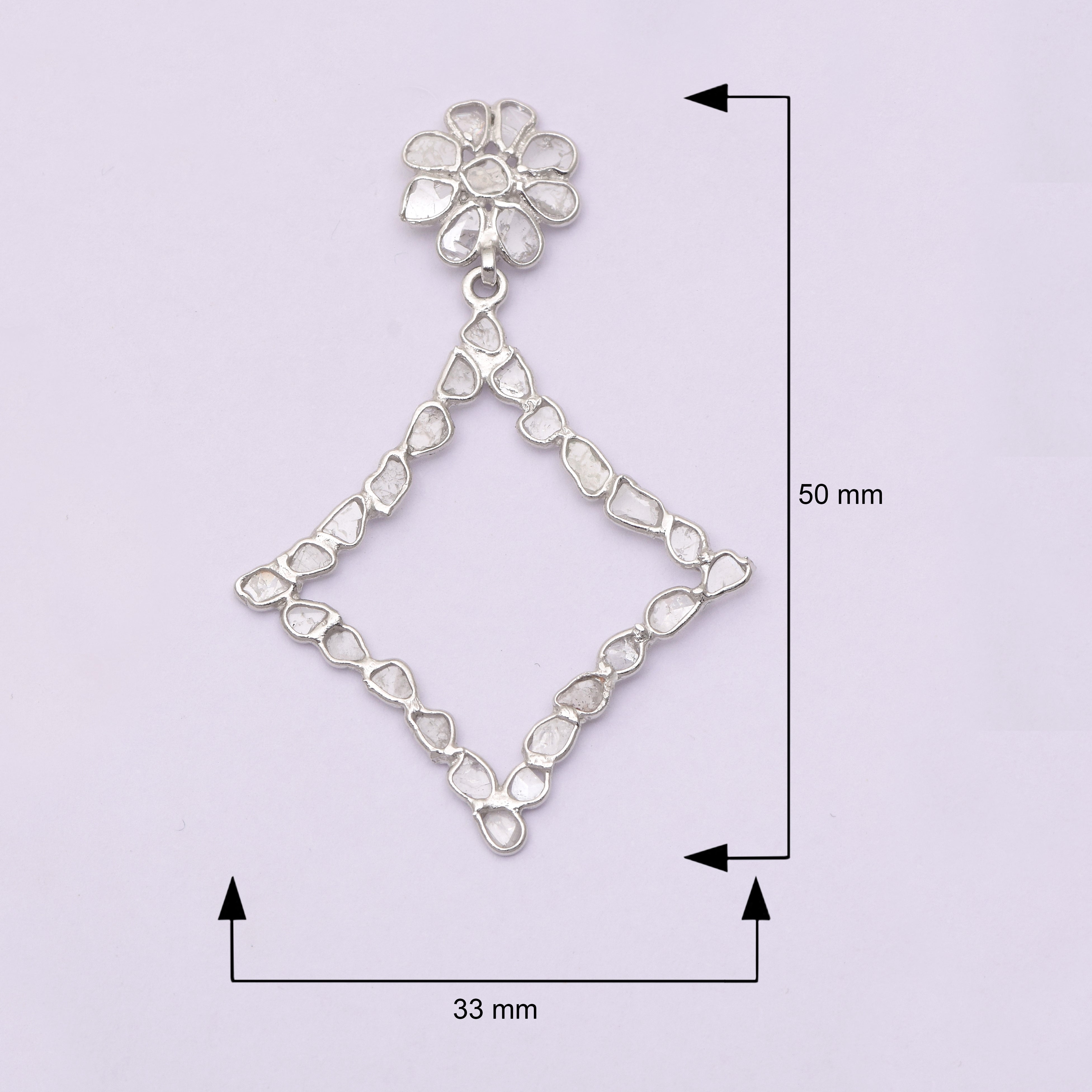 2.90 CTW Diamond Polki Rhombus Dangle Earrings