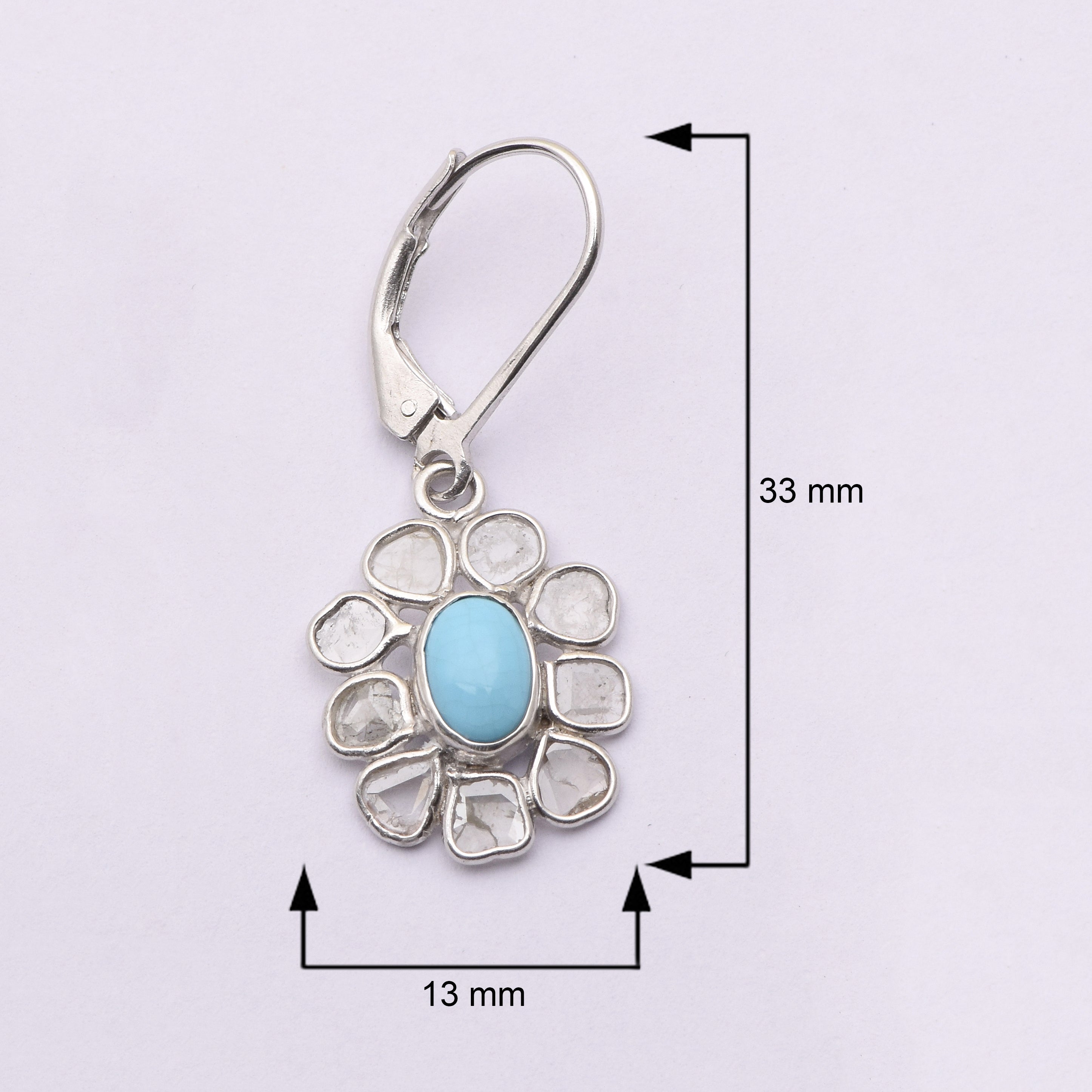 2.50 CTW Diamond Polki Turquoise Floral Dangle Earrings