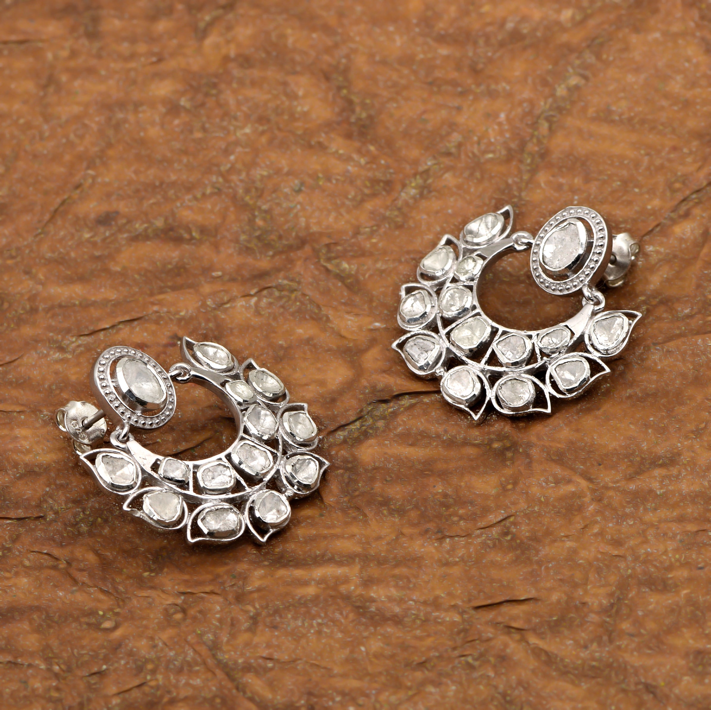 1.80 CTW Diamond Polki Chandbali Earrings