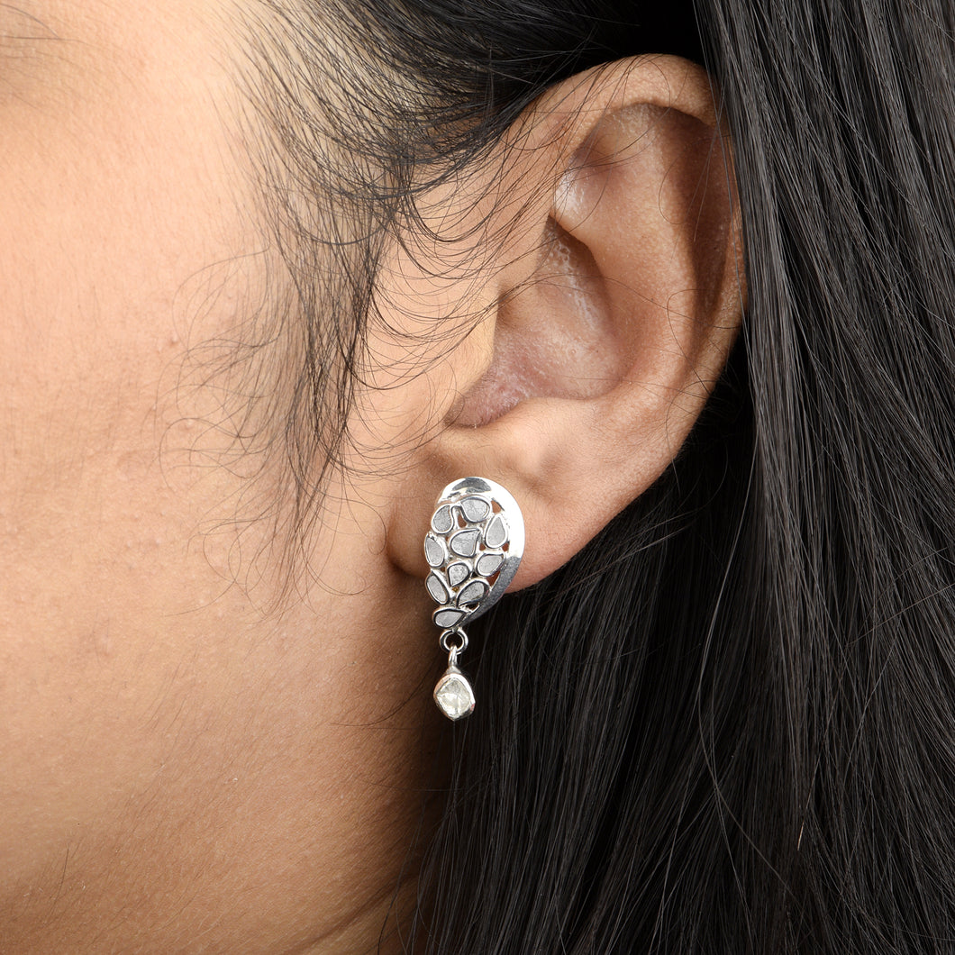 1 CTW Diamond Polki Half Heart Dangles Earrings