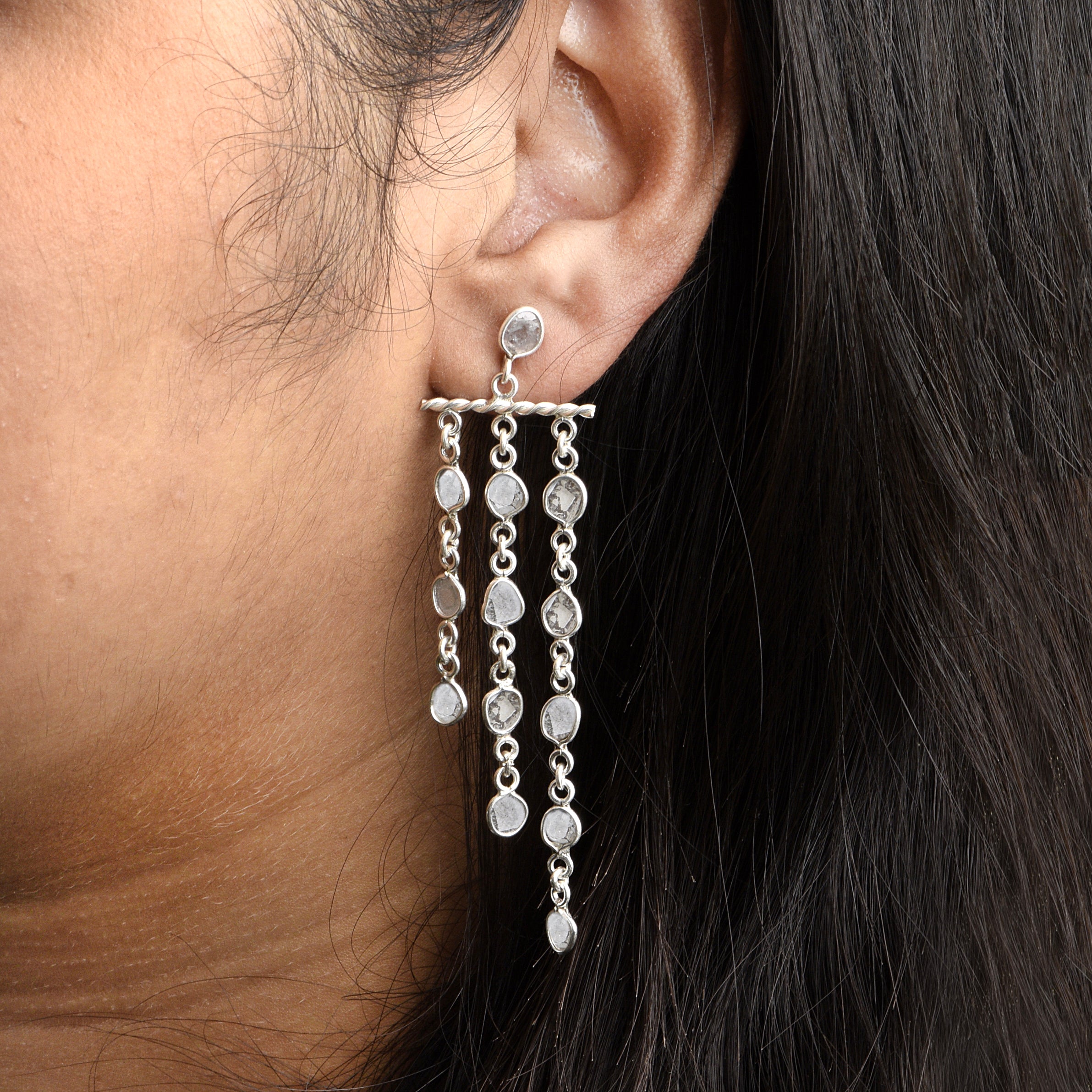 3 CTW Diamond Polki Dangle Chandelier Earrings