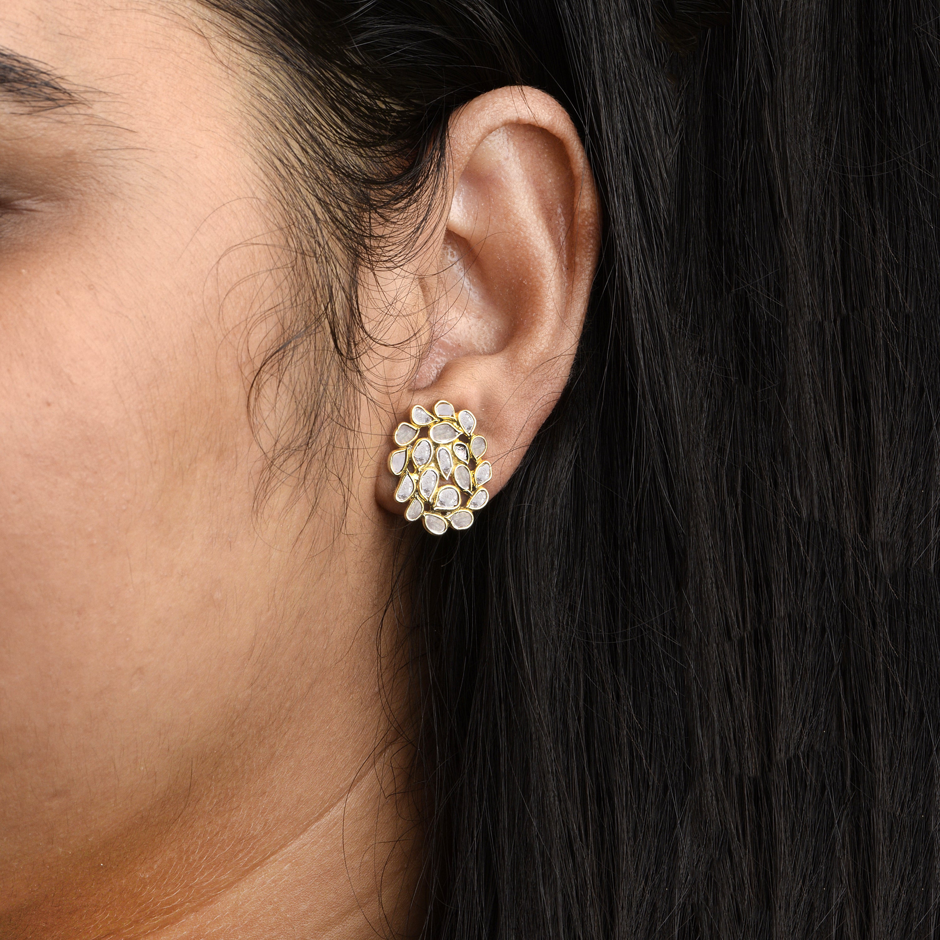 2 CTW Diamond Polki Cluster Studs