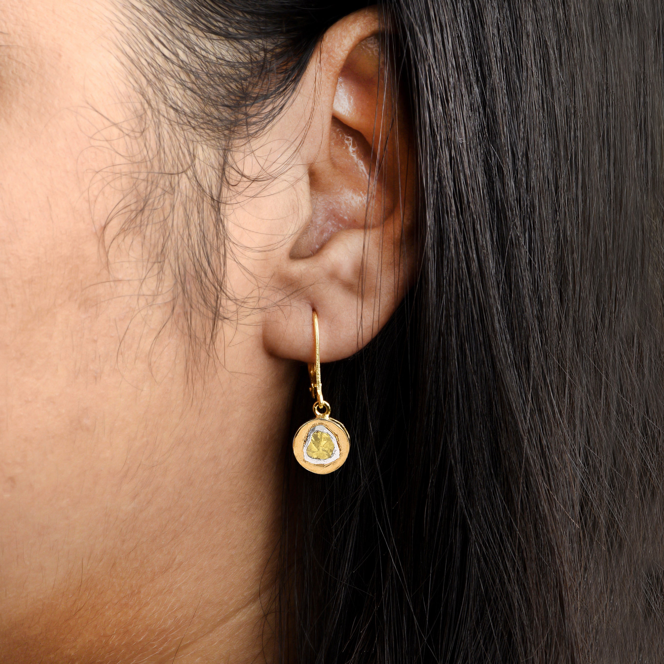 0.50 CTW Yellow Diamond Polki Dangles Earrings