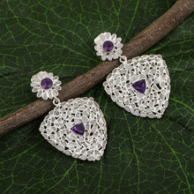 Load image into Gallery viewer, 5 CTW Diamond Polki Amethyst Trillion Shaped Cluster Dangle Earring
