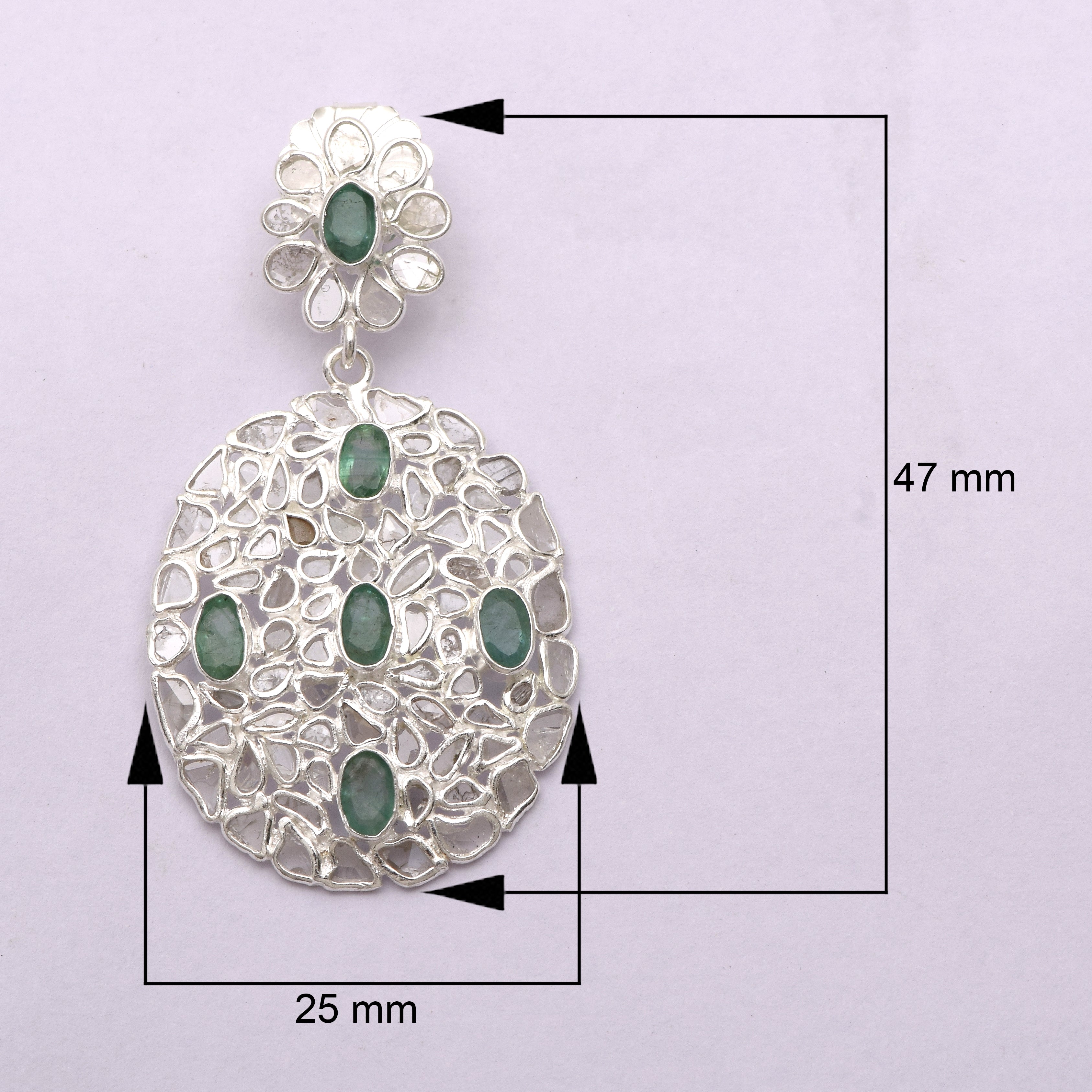 5 CTW Diamond Polki Genuine Emerald Cluster Dangle Earring
