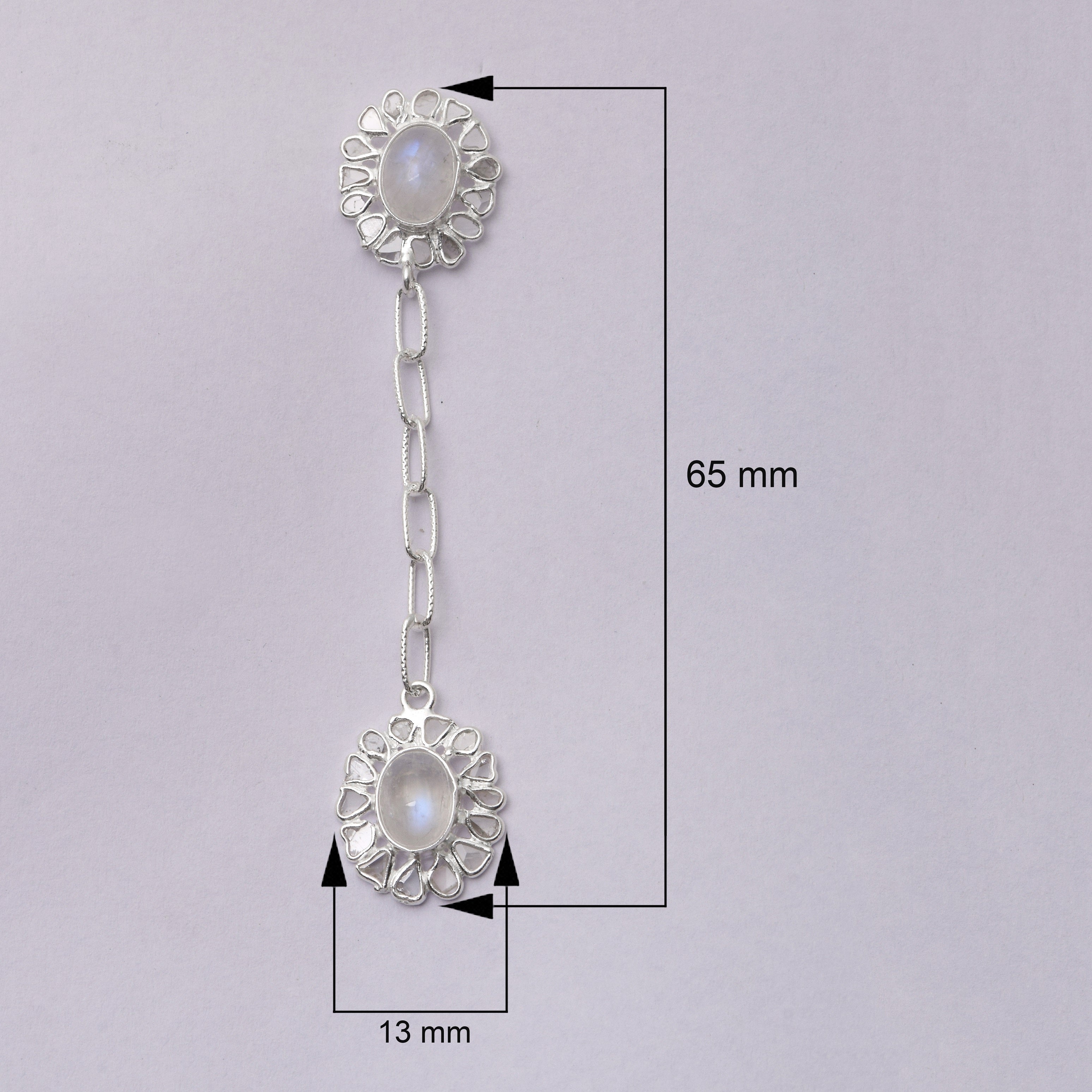 2.50 CTW Diamond Polki Moonstone Dangle Earrings