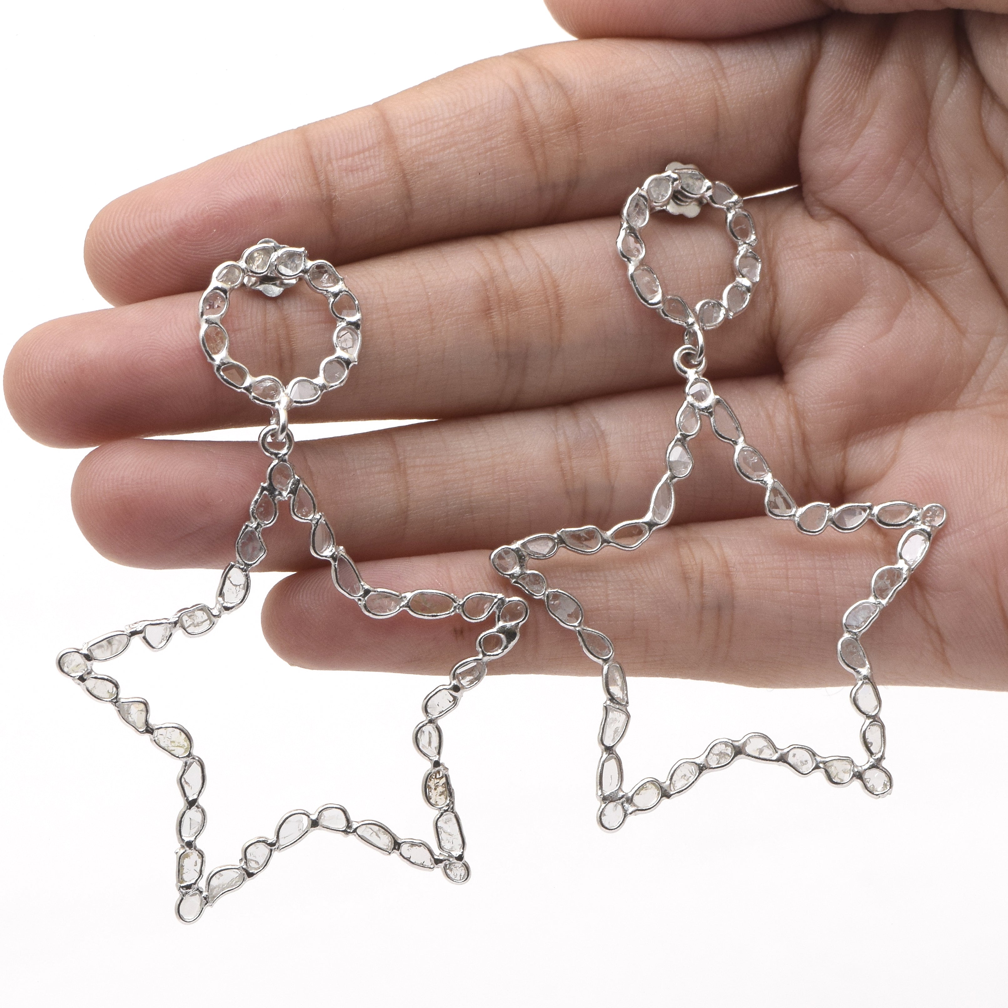 3.60 CTW Diamond Polki Star Earrings