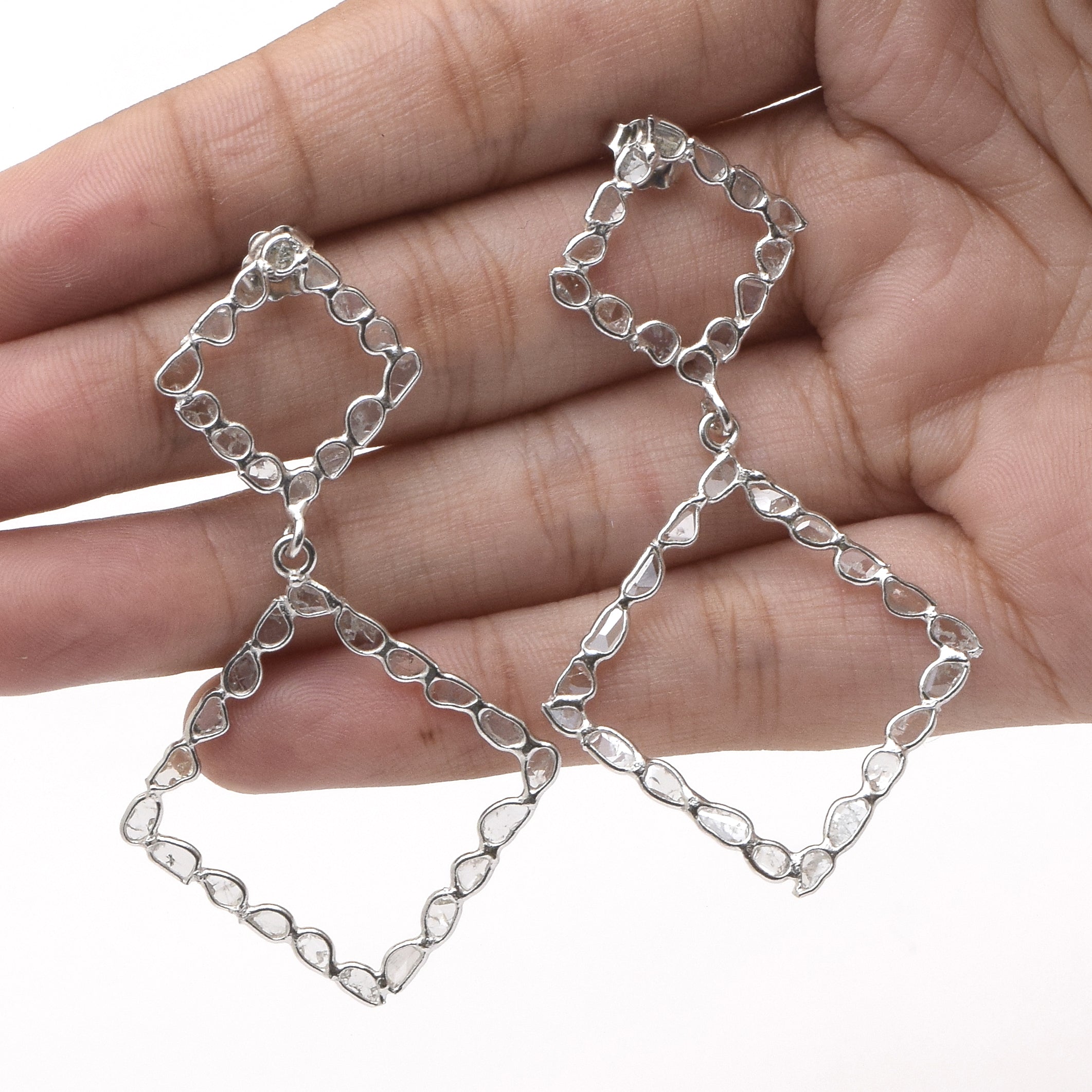 2.85 CTW Diamond Polki Square Dangle Earrings