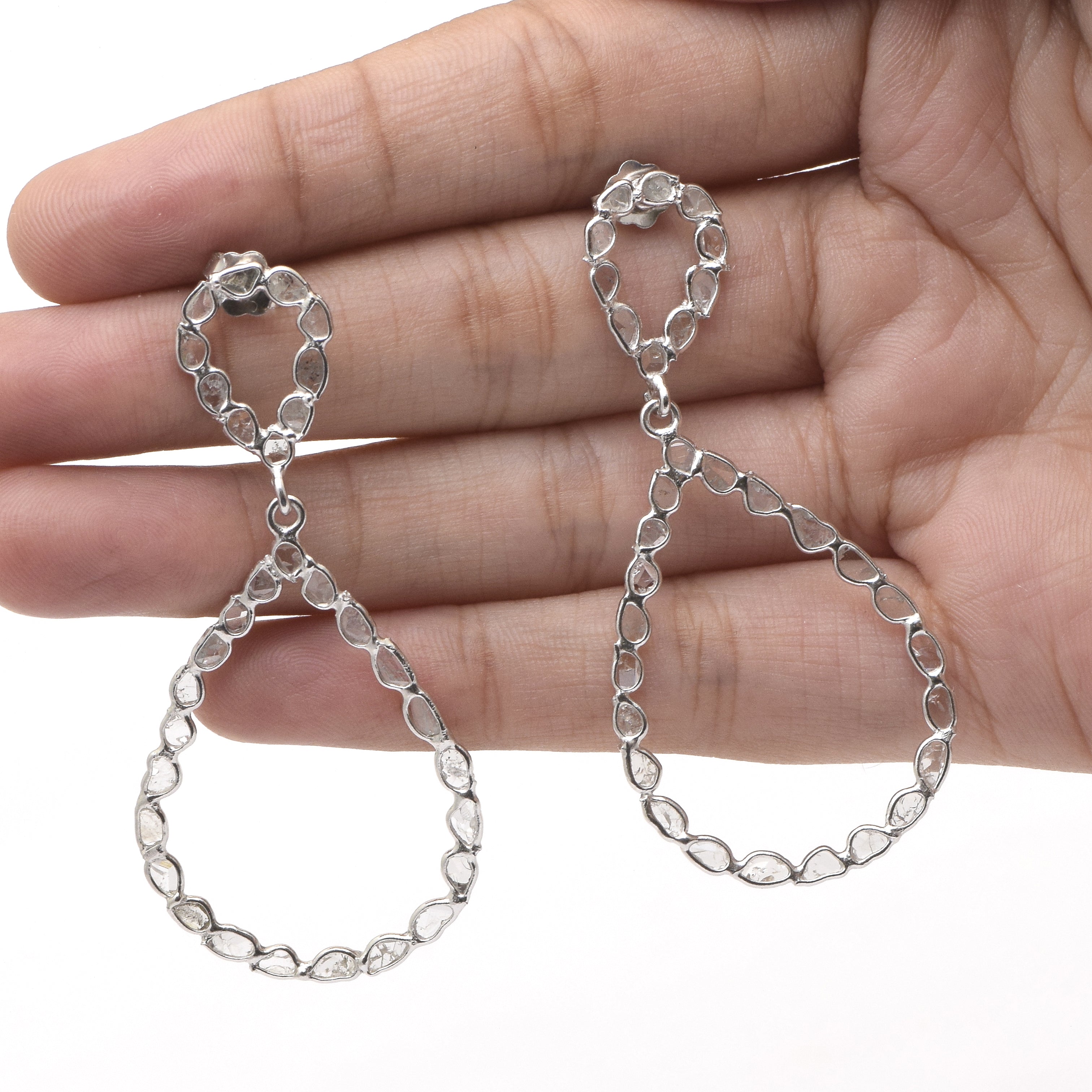 4 CTW Diamond Polki Pear Shaped Dangle Earrings