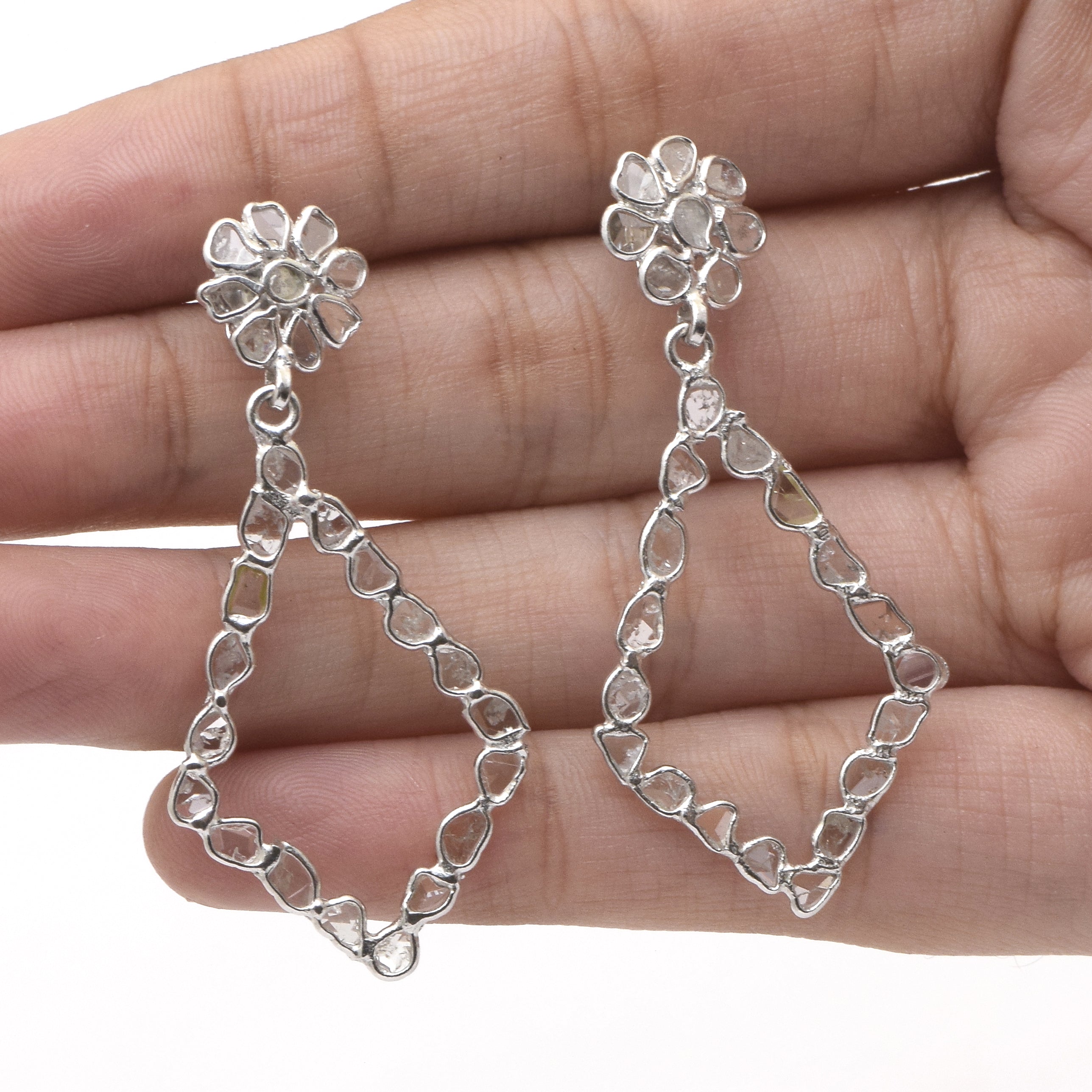 2.60 CTW Diamond Polki Dangle Earrings