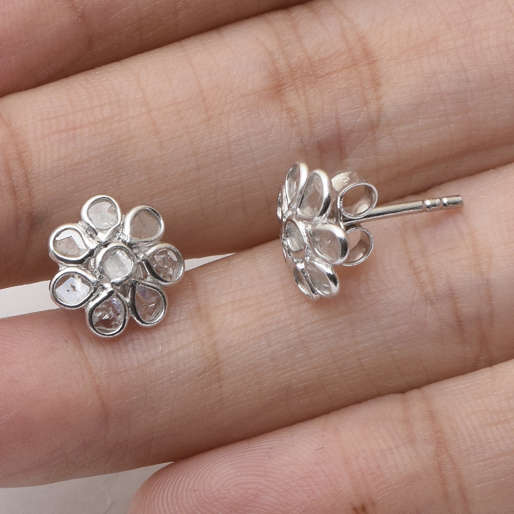 0.80 CTW Diamond Polki Floral Studs