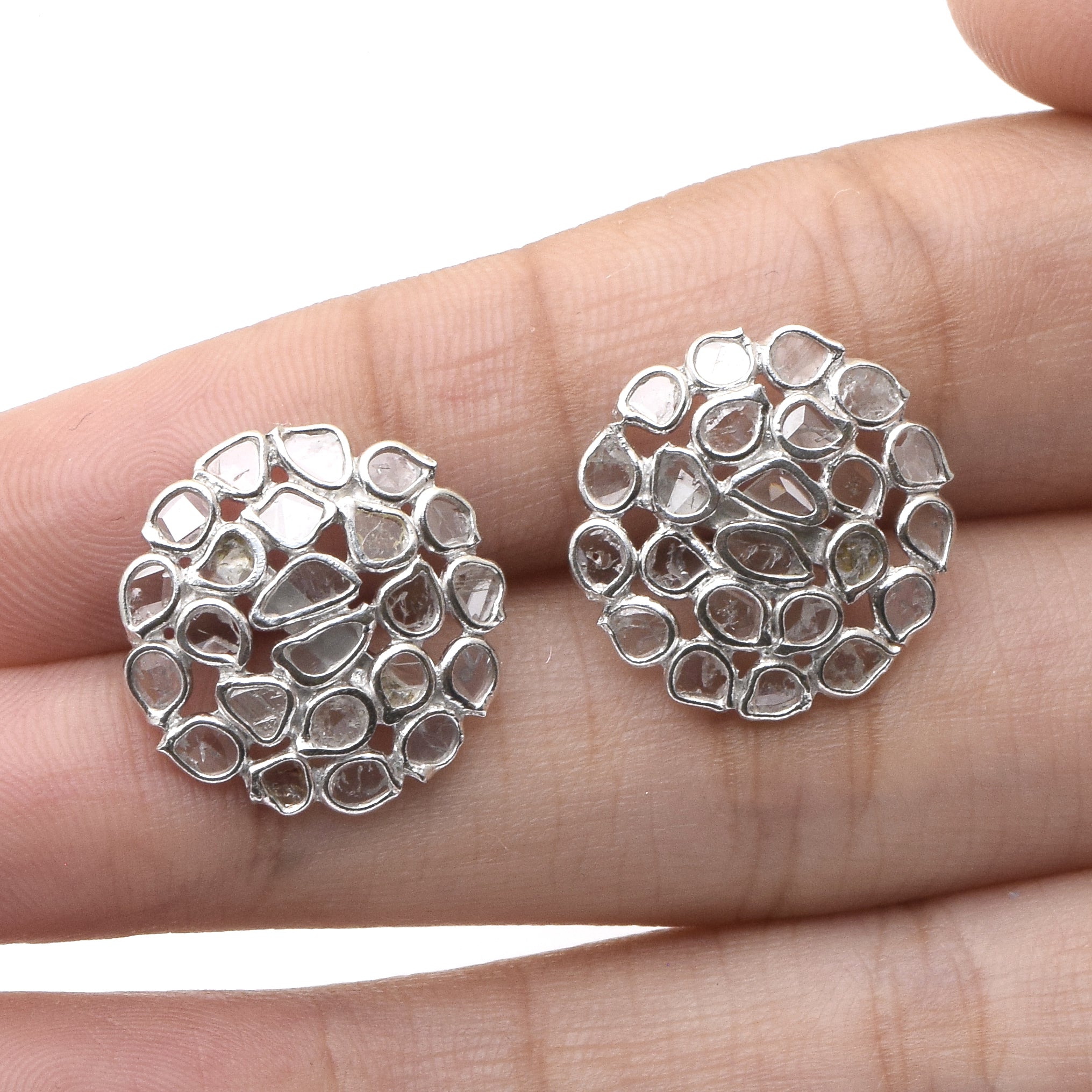1.65 CTW Diamond Polki Round Floral Studs