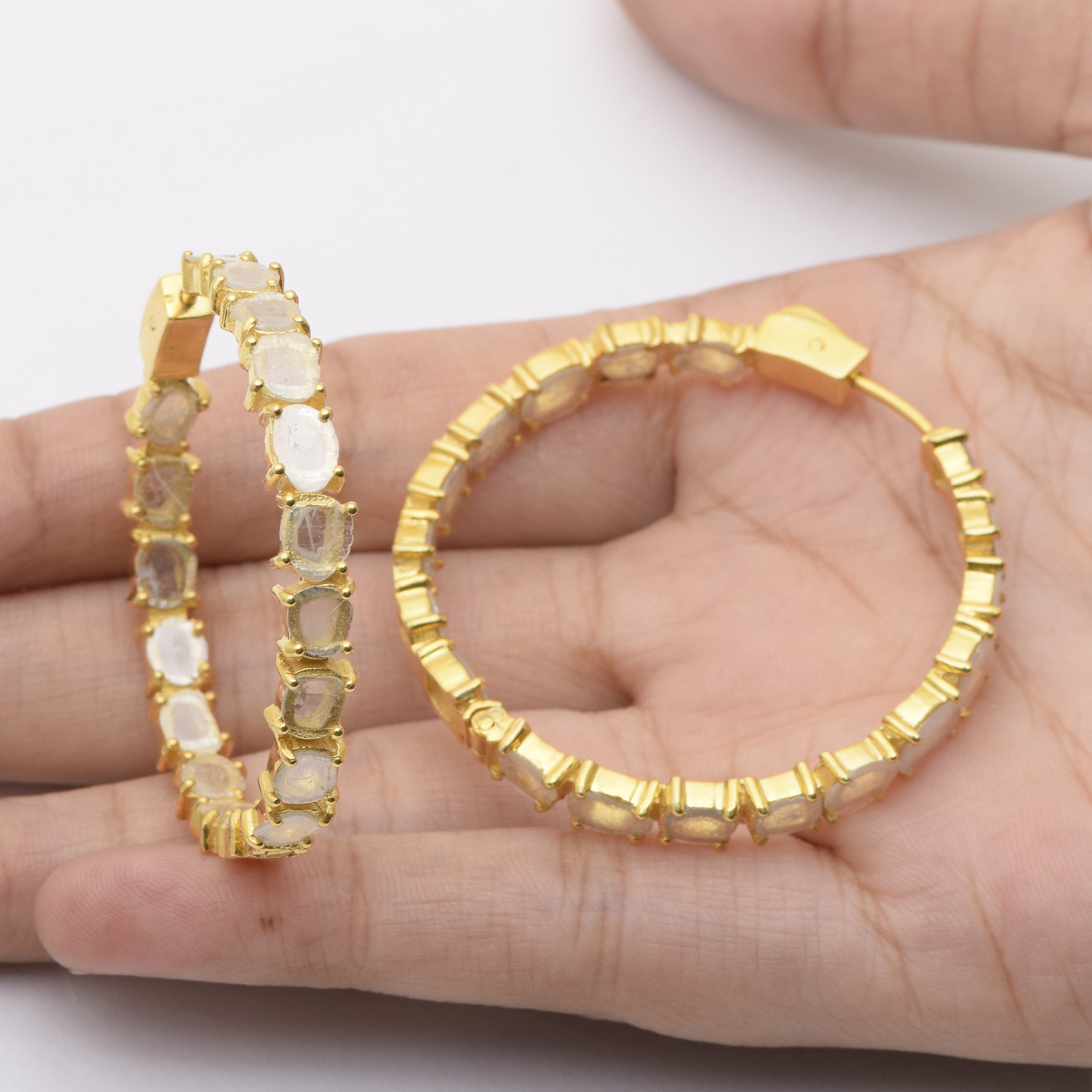 4.50 CTW Diamond Polki Hoop Dangle Earrings