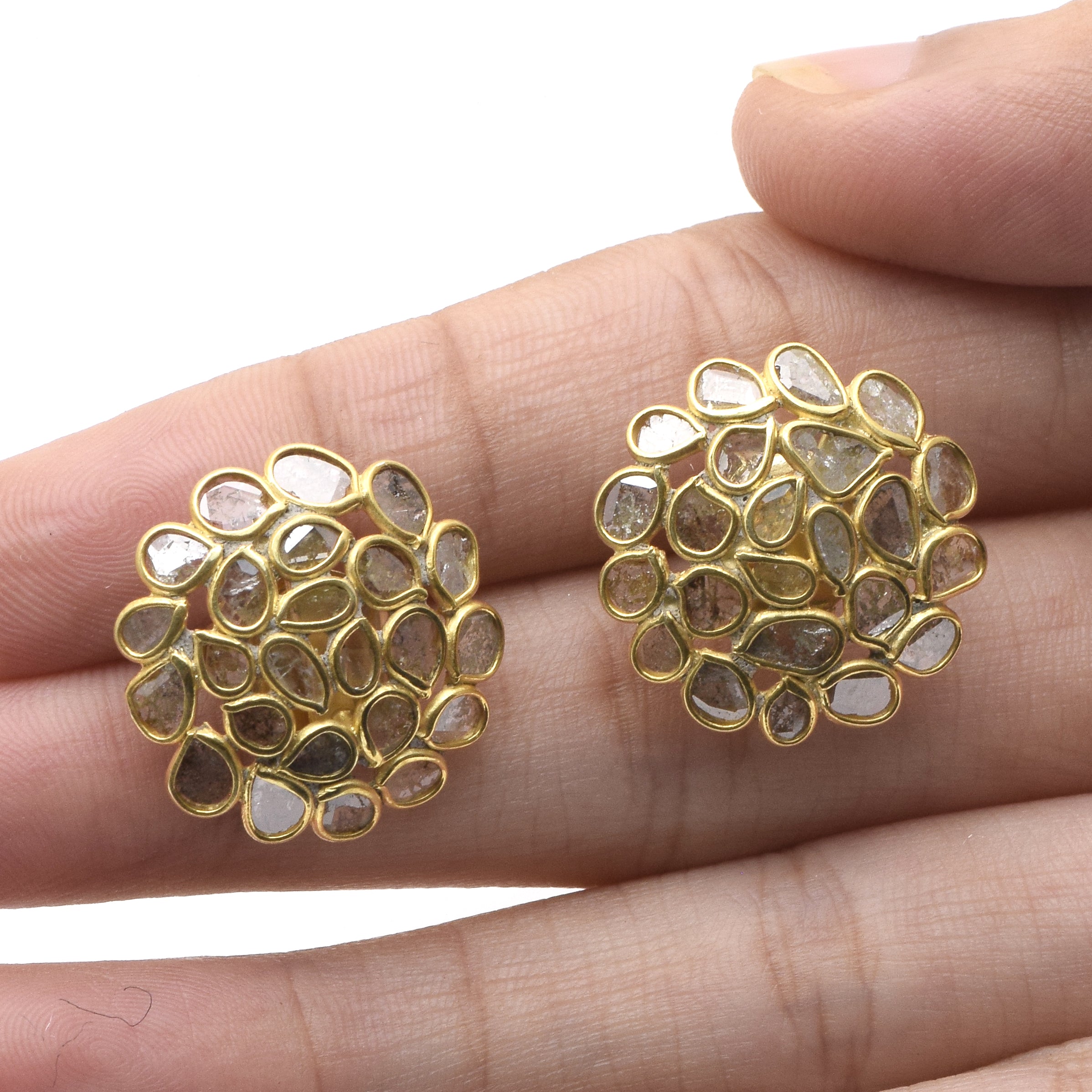 2.20 CTW Diamond Polki Floral Studs