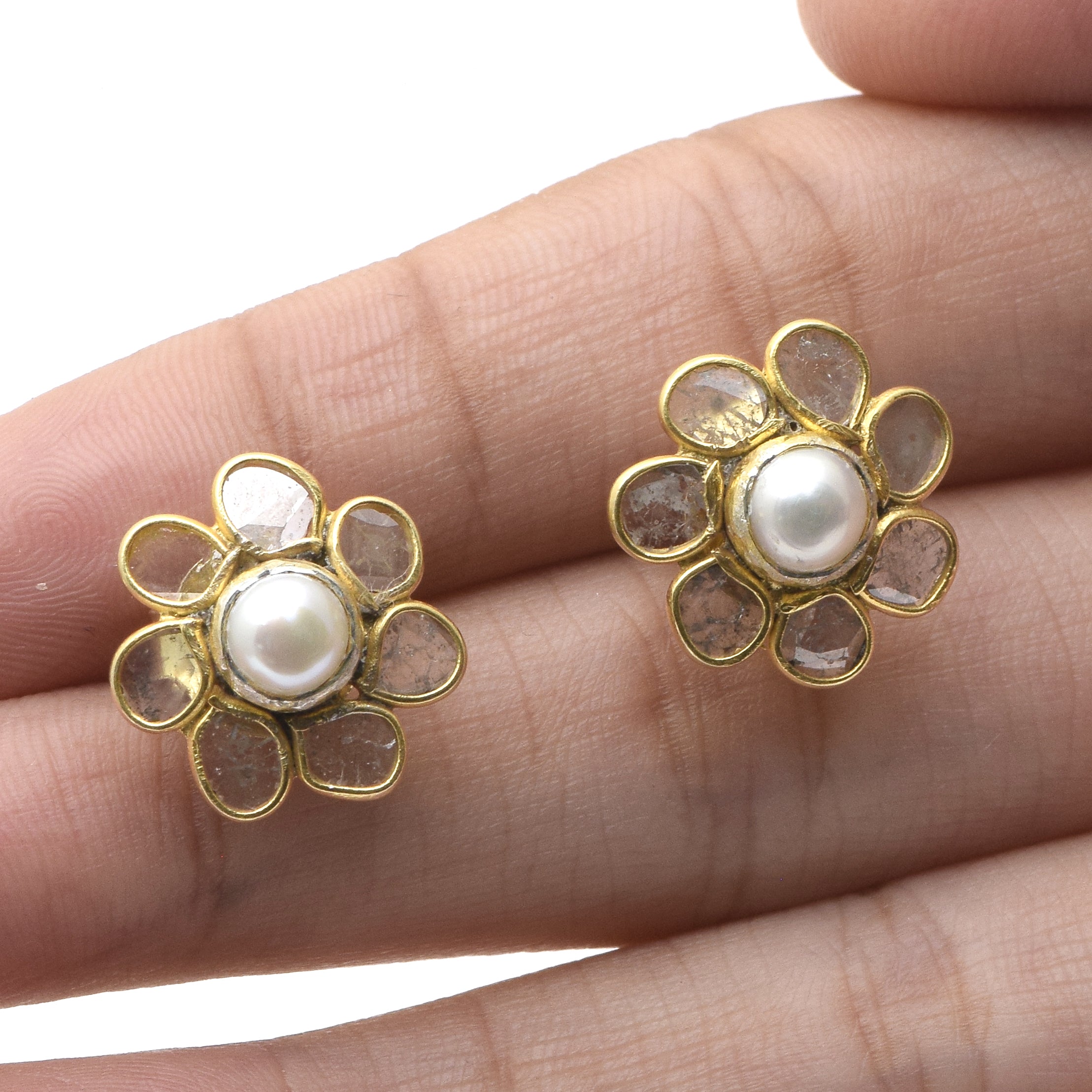 1.60 CTW Diamond Polki Pearl Studs
