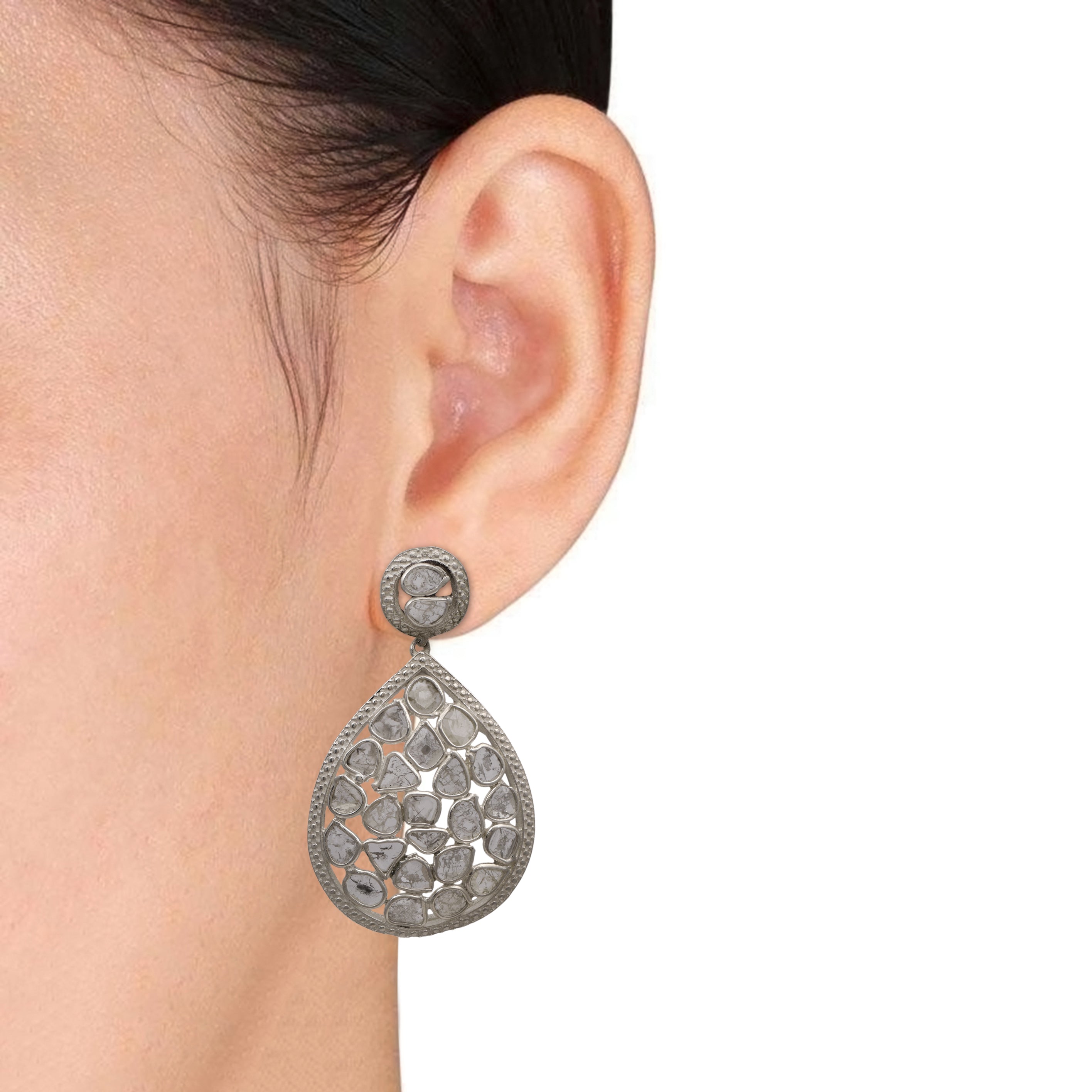 4.50 CTW Diamond Polki Pear Shape Dangle Earrings