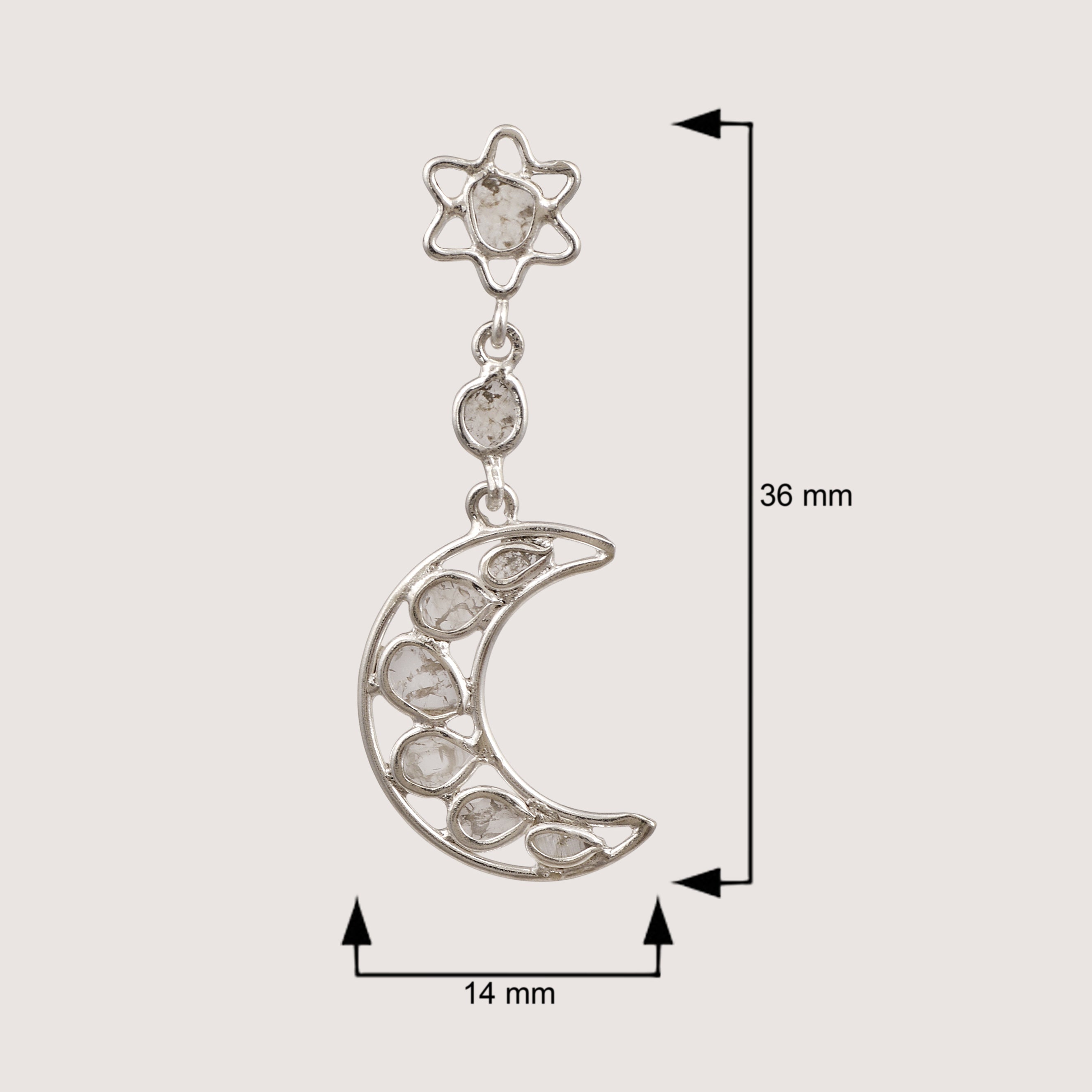 0.75 CTW Diamond Polki Moon Star Dangle Earrings