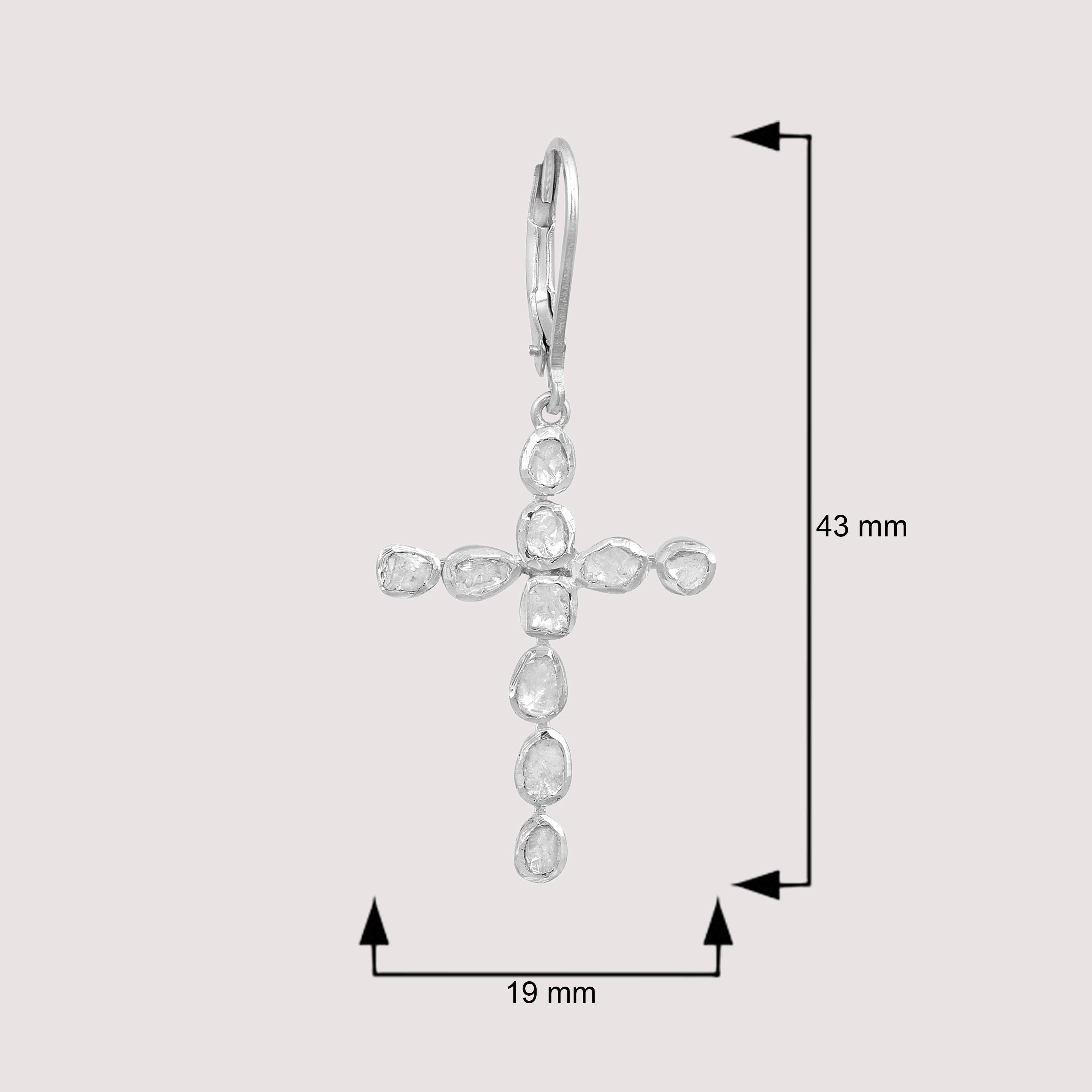 2.50 CTW Diamond Polki Cross Dangles Earrings